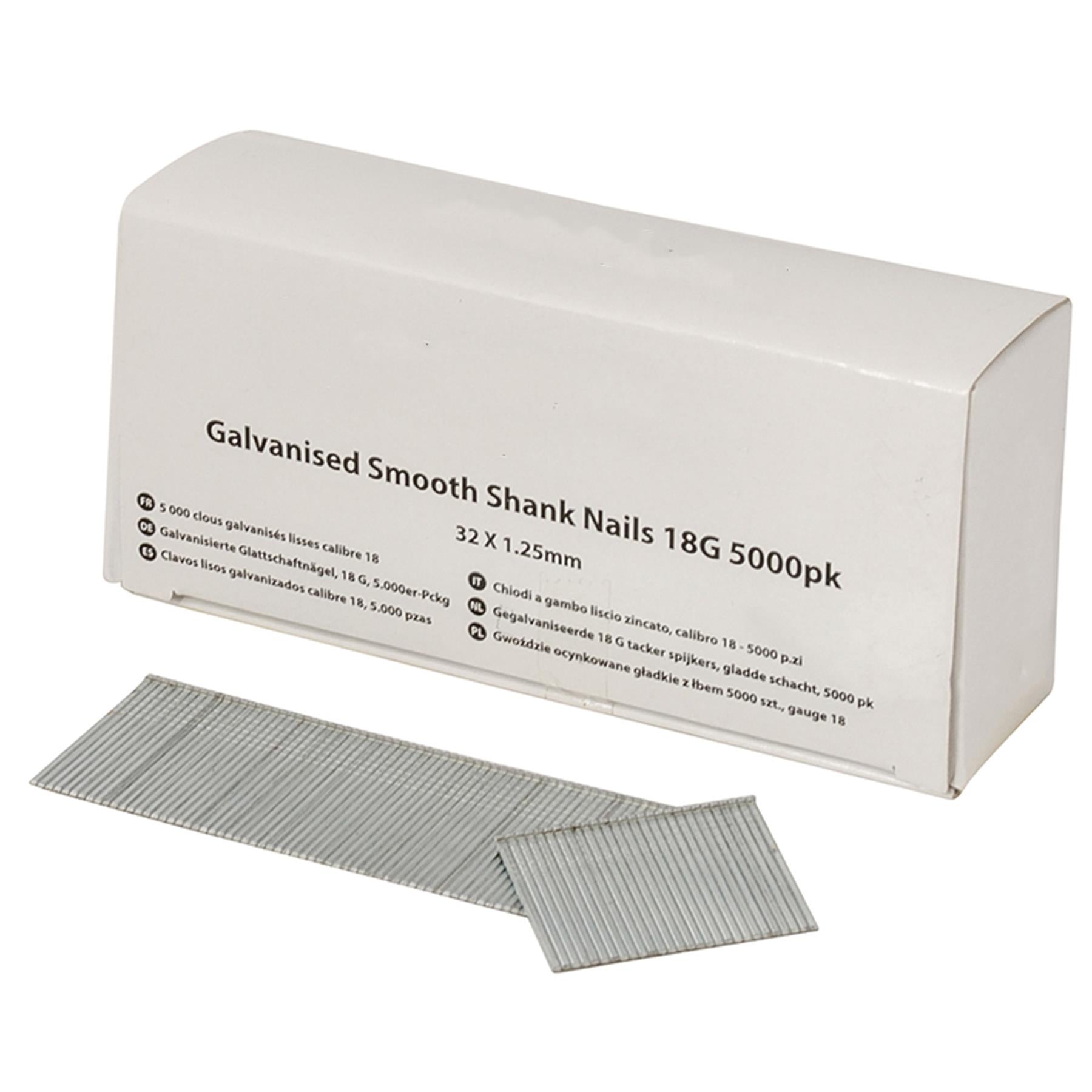 Galvanised Smooth Shank Nails /Brads For Nailer Staplers 18G 5000Pk 32 X 1.25mm