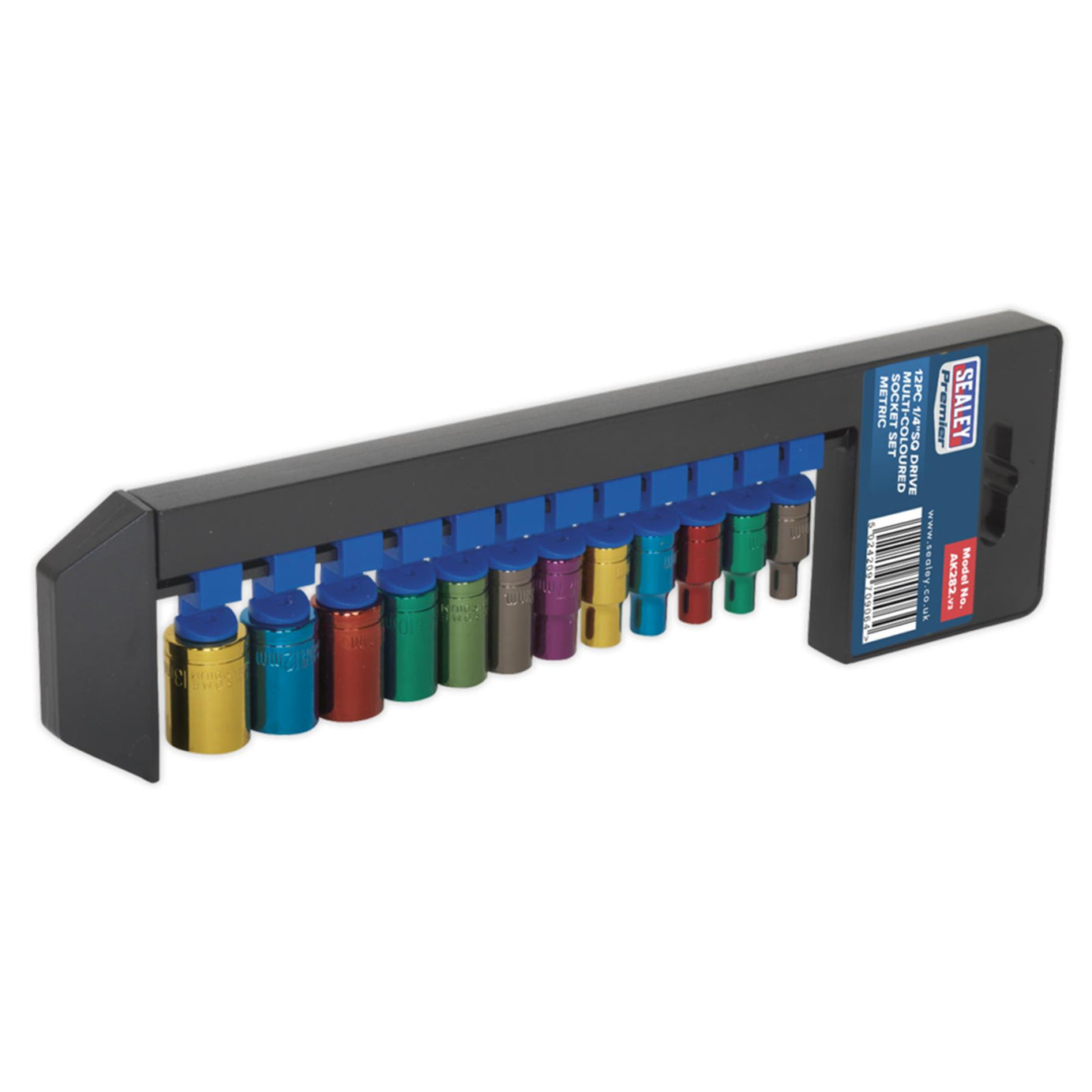 Sealey Multi-Colour Socket Set 12pc 1/4"Sq Dr 6pt WallDrive Metric