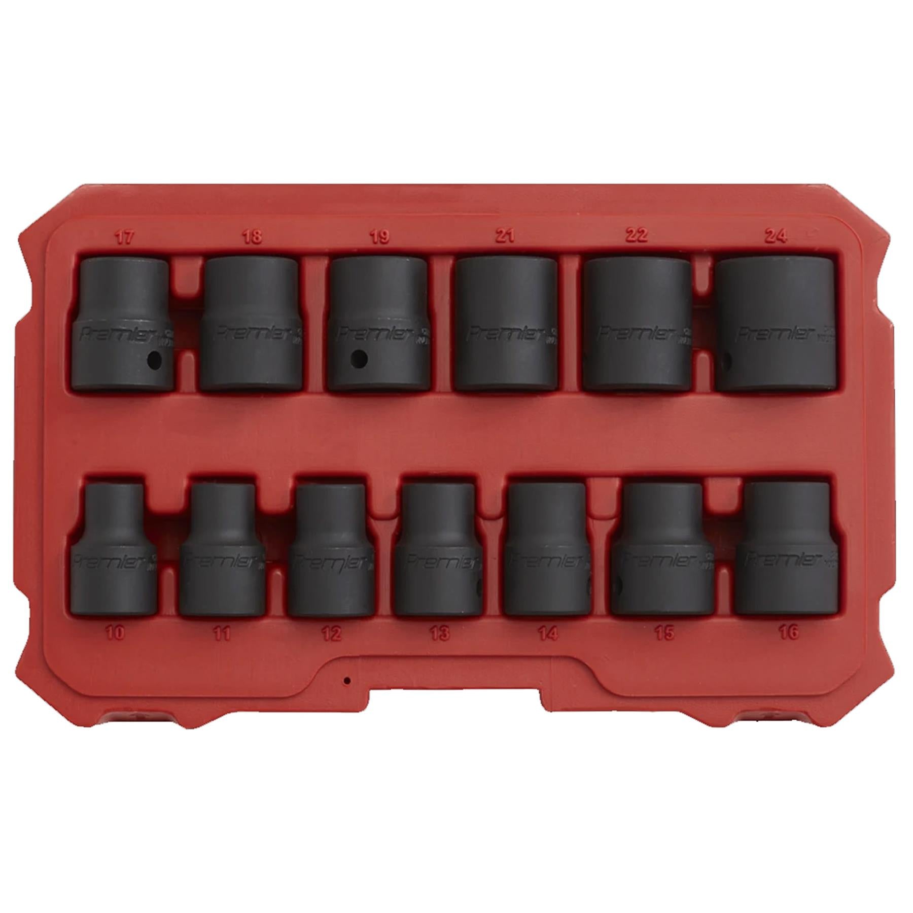 Sealey Impact Socket Set 13pc 1/2"Sq Drive Lock-On 6pt Metric
