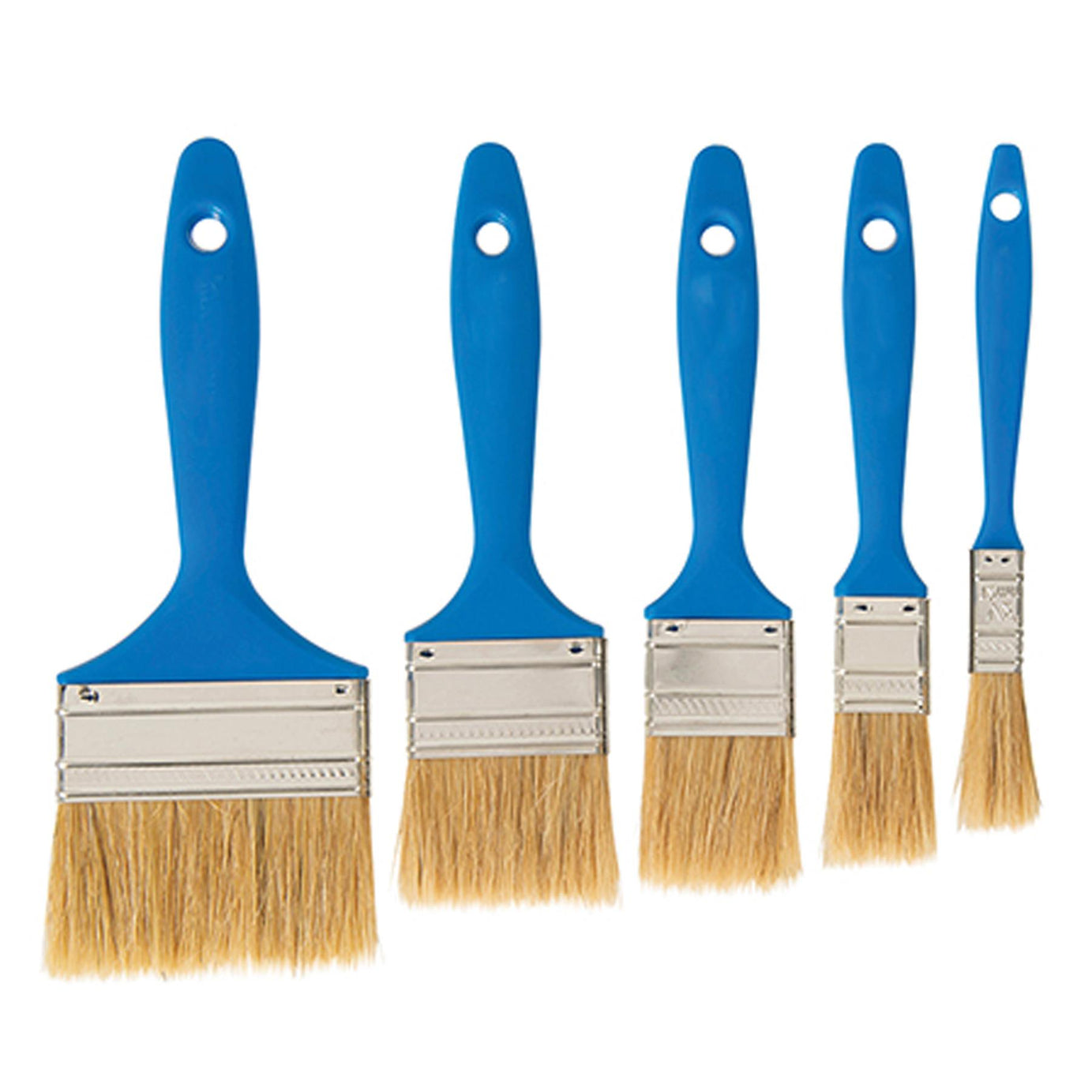 Disposable Paint Brush Set 5Pc Utility Brushes W/ Pure Bristles & Wooden Handle