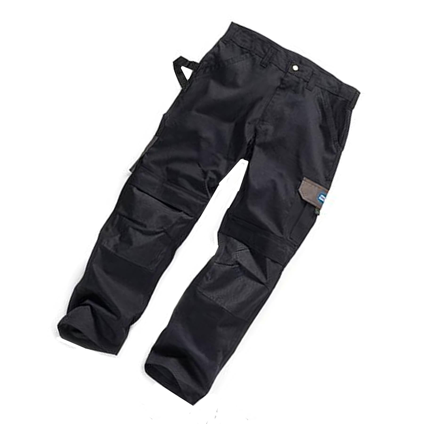 Tough Grit Work Trousers Kneepad & Cargo Pockets Working Pants Black 30R