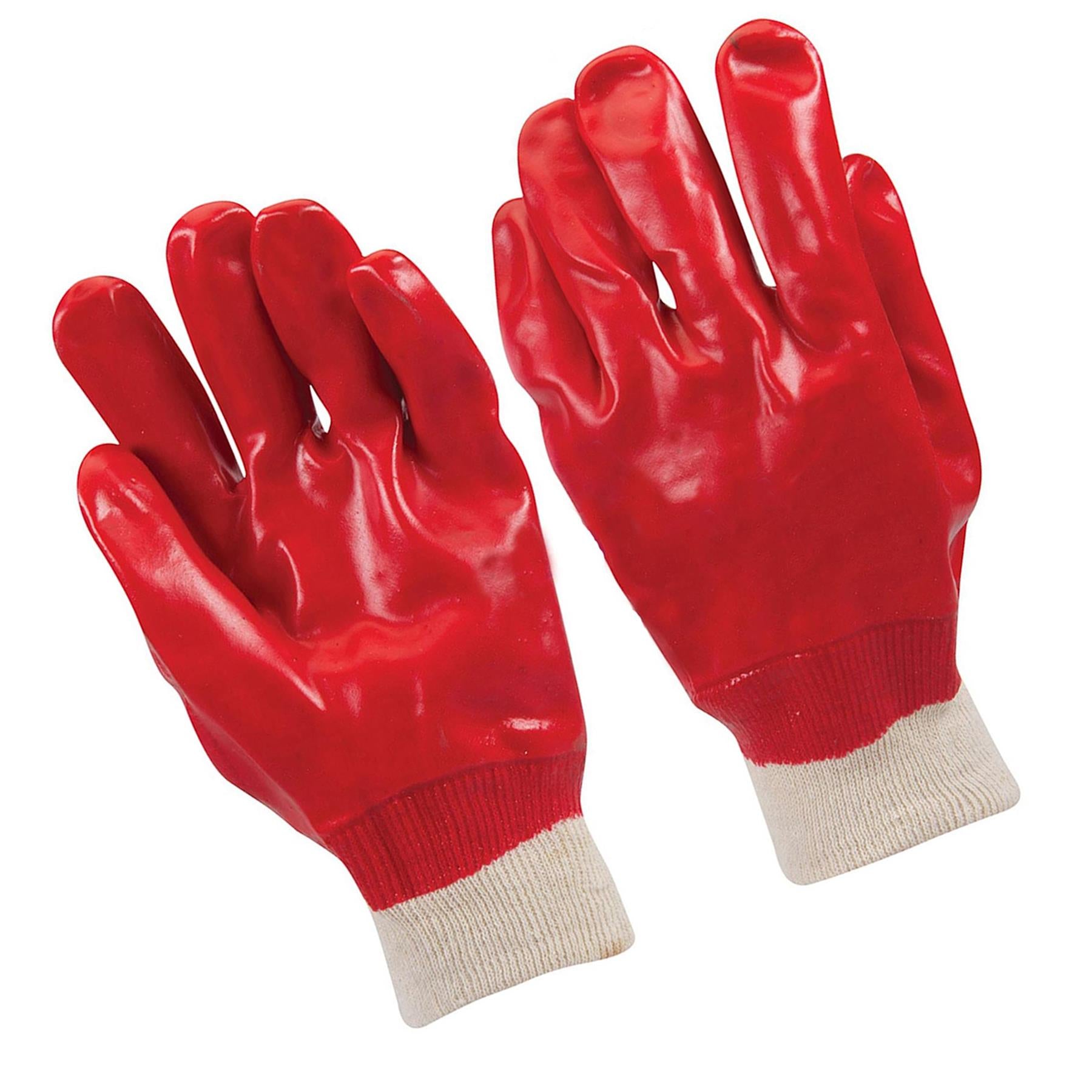 3 X Red PVC Gloves Full Dipped Quality Safety Protective Workwear Ppe New