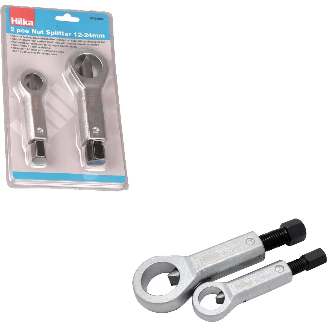 Hilka 2pc Nut Splitter Set Remove Broken Corroded Split Stuck Damaged Nuts 12-24
