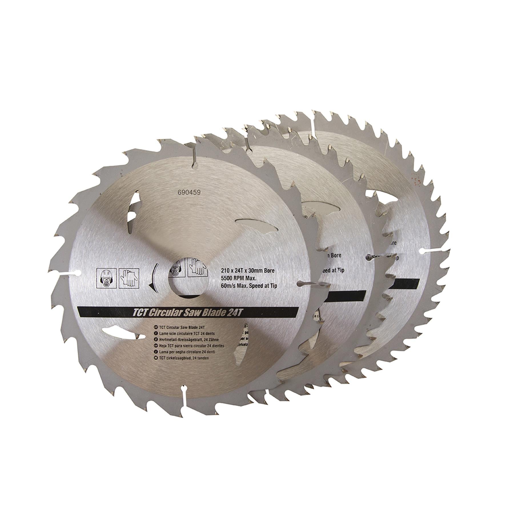 3 Piece TCT Circular Saw Blade Set 210 x 30 - 25, 16mm Rings