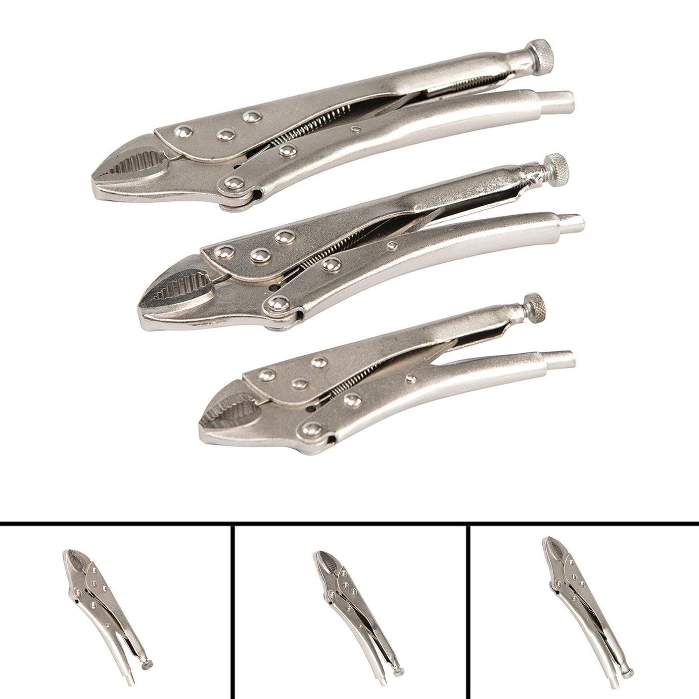 3Pce Self Locking Pliers Set - Hand Tool DIY Sizes: 130, 170 And 210mm