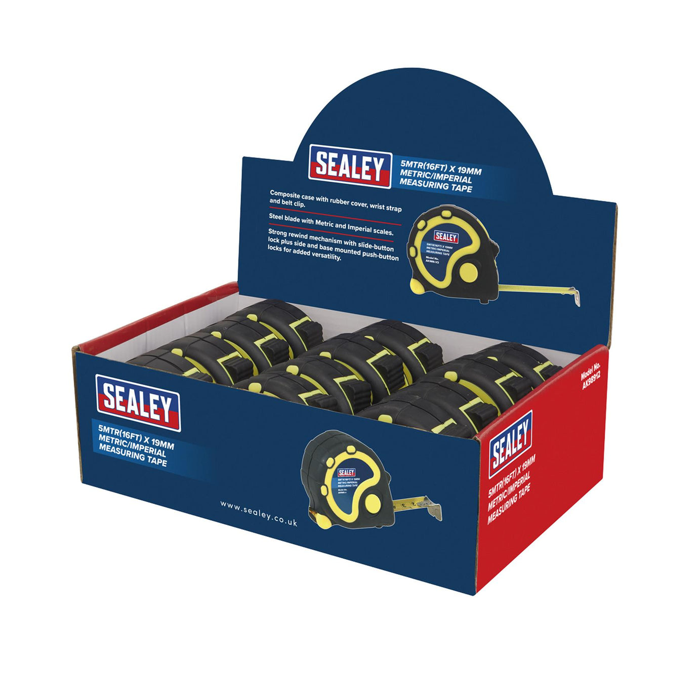 Sealey Rubber Tape Measure 5m(16ft) x 19mm Metric/Imperial Display