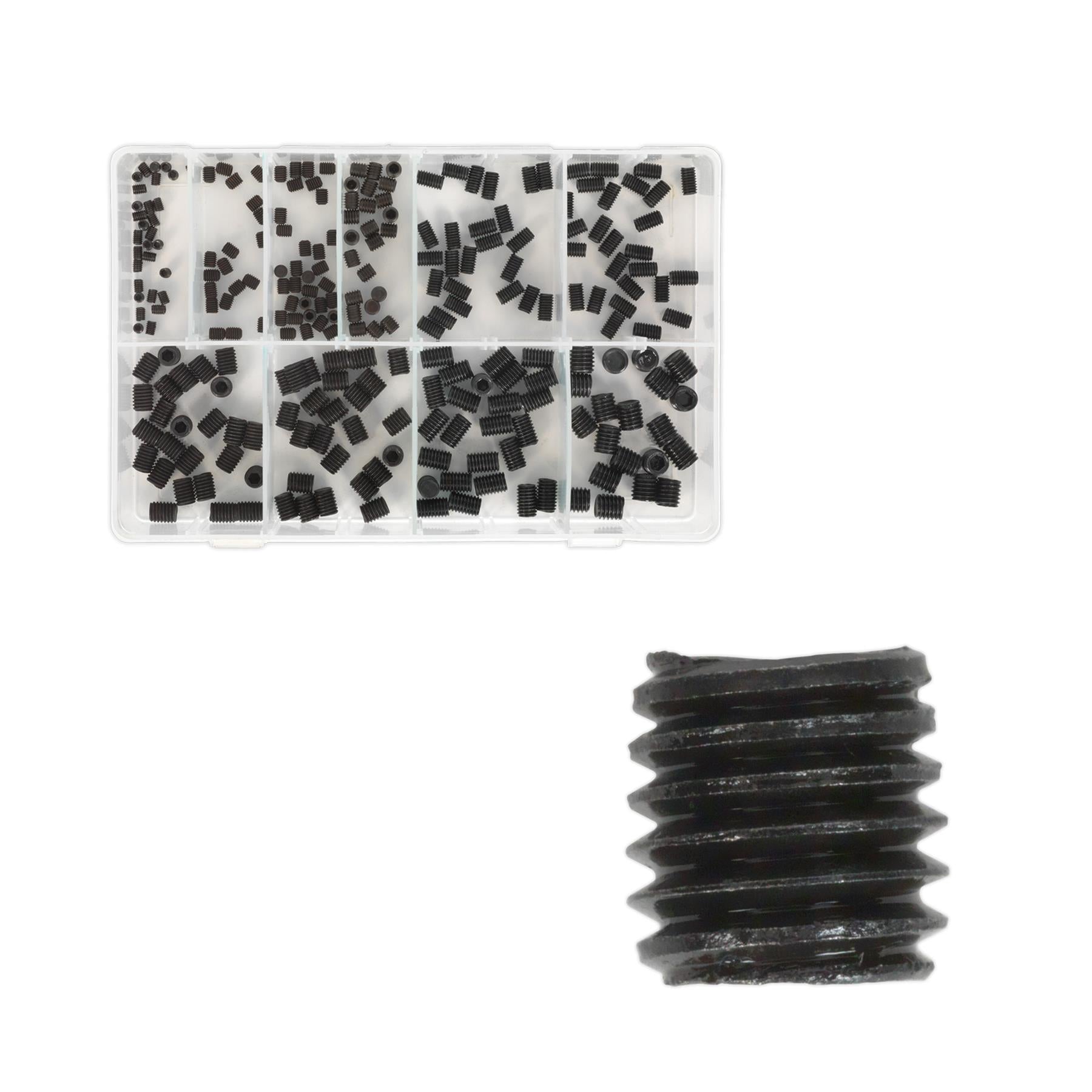 Sealey 250pcs Allen Grub Screw Assortment Cup Point Set DIN 916 M4-M10 Metric