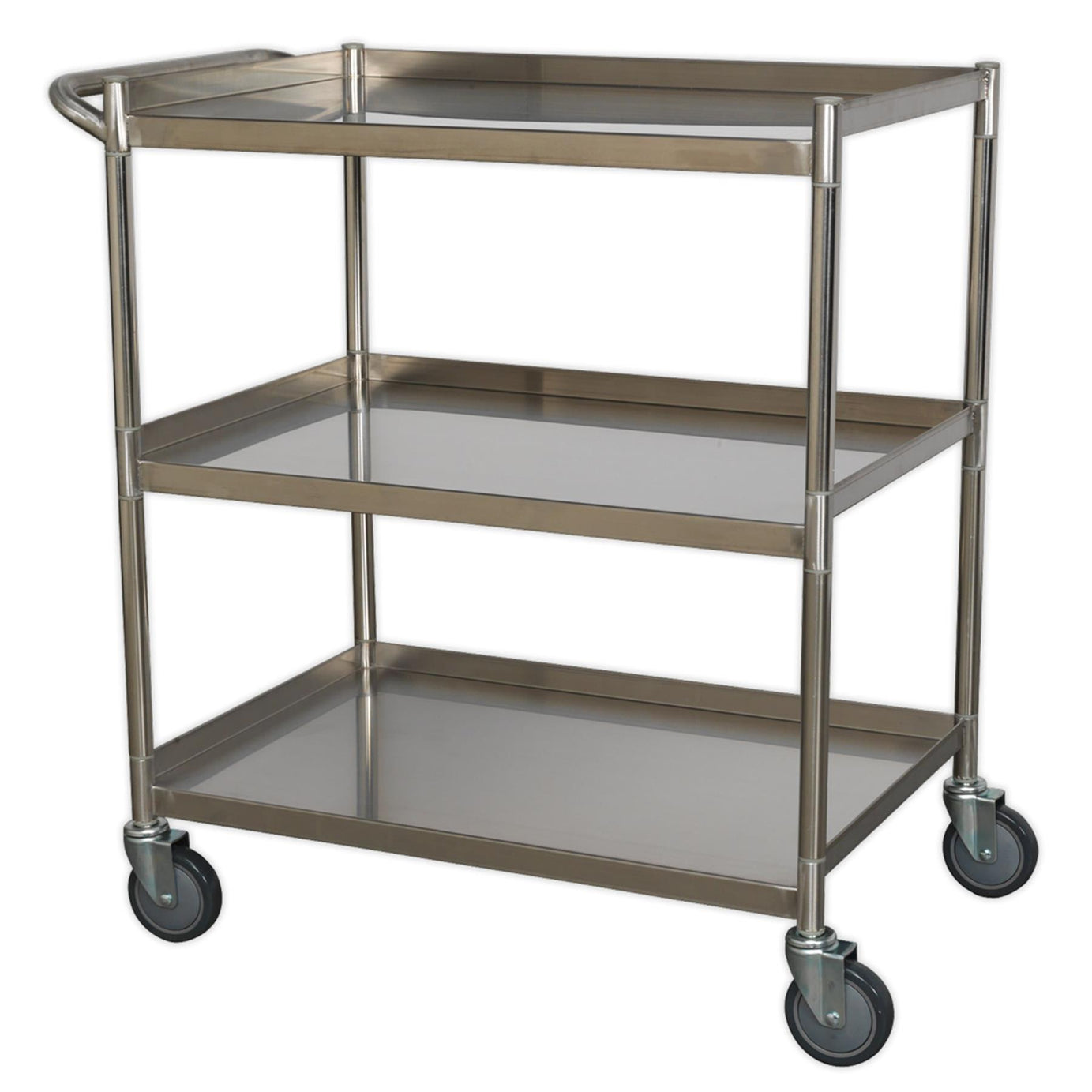 Sealey Workshop Trolley 3-Level Stainless Steel  30kg capacity shelves.
