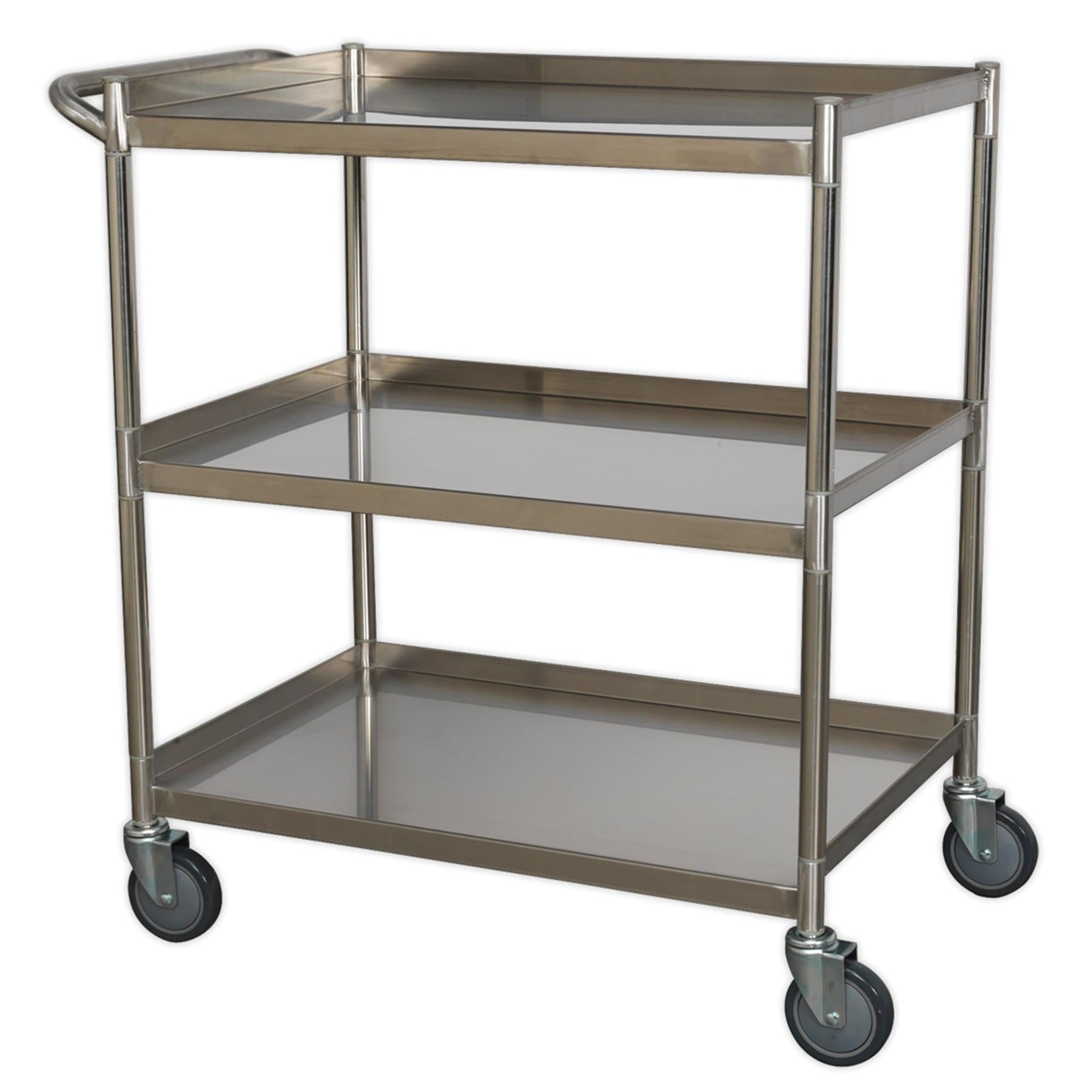 Sealey Workshop Trolley 3-Level Stainless Steel  30kg capacity shelves.