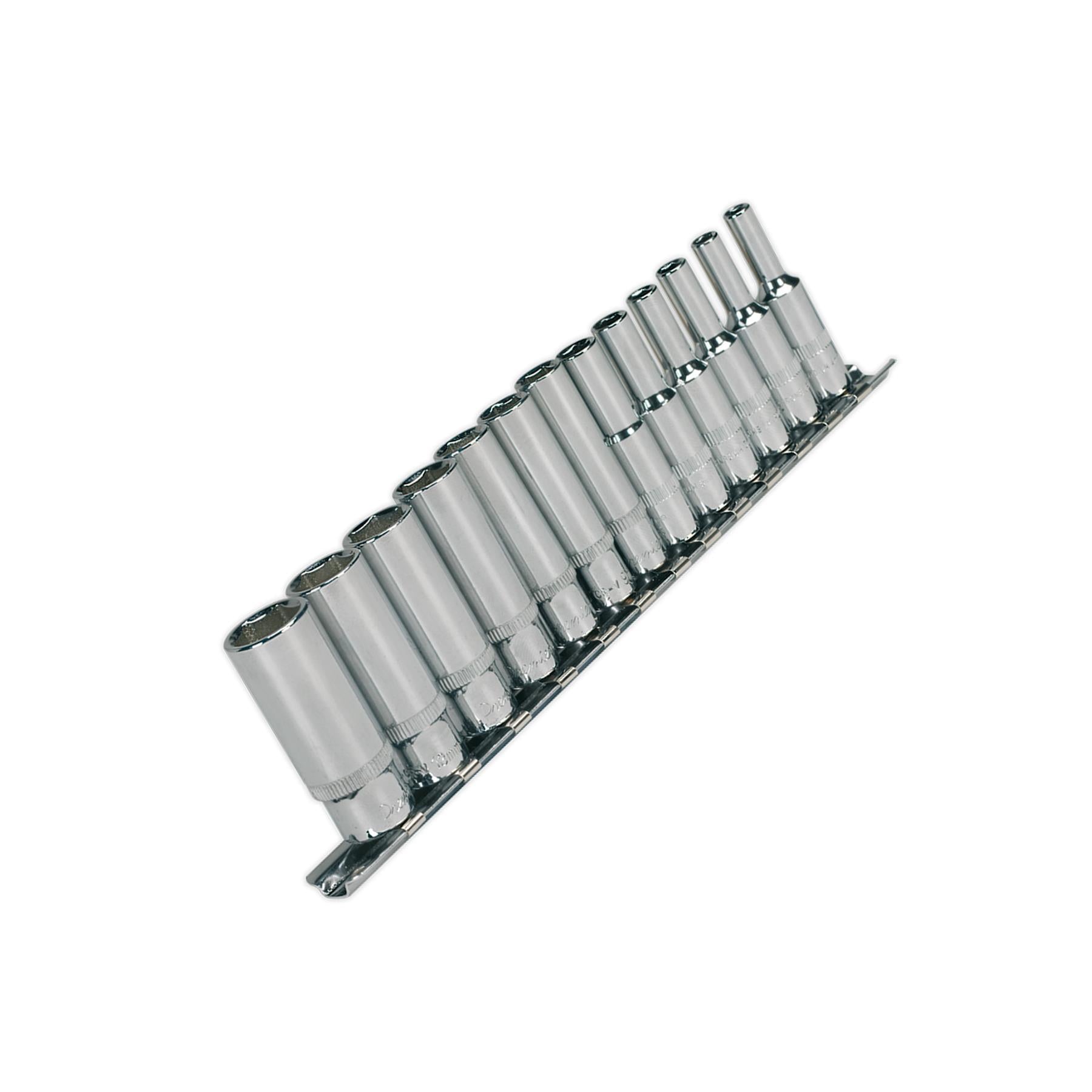 Sealey Socket Set 13pc 1/4"Sq Drive Deep WallDrive Metric