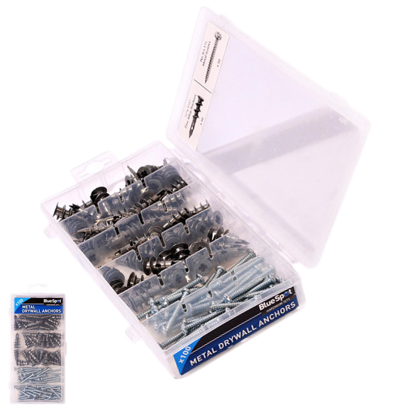 BlueSpot 100Pce Assorted DRYWALL ANCHOR & SCREW SET Platerboard Fixings