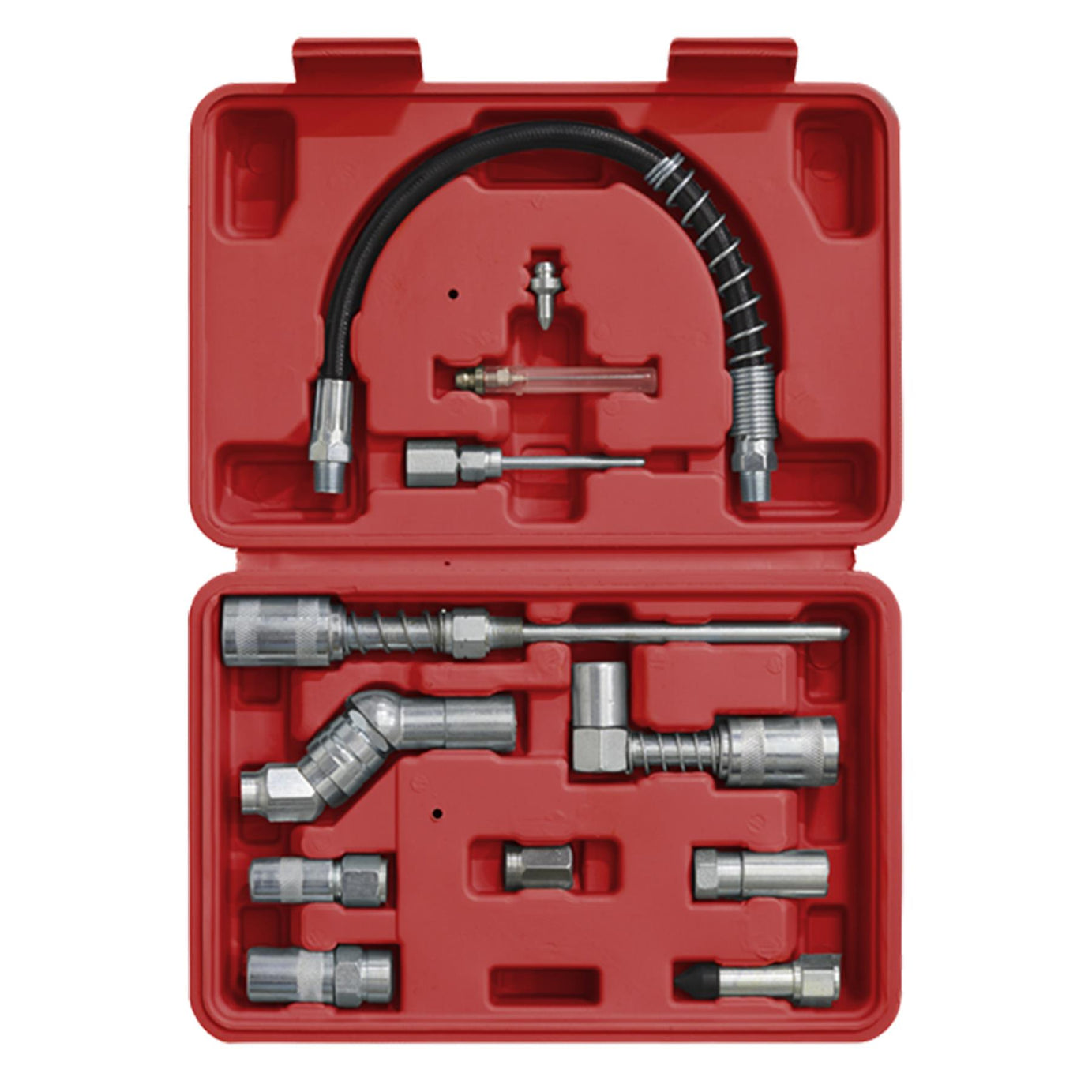 Sealey Manual Grease Gun Adaptor Kit Couplers Nozzles & Flexible Hose 12pc Set