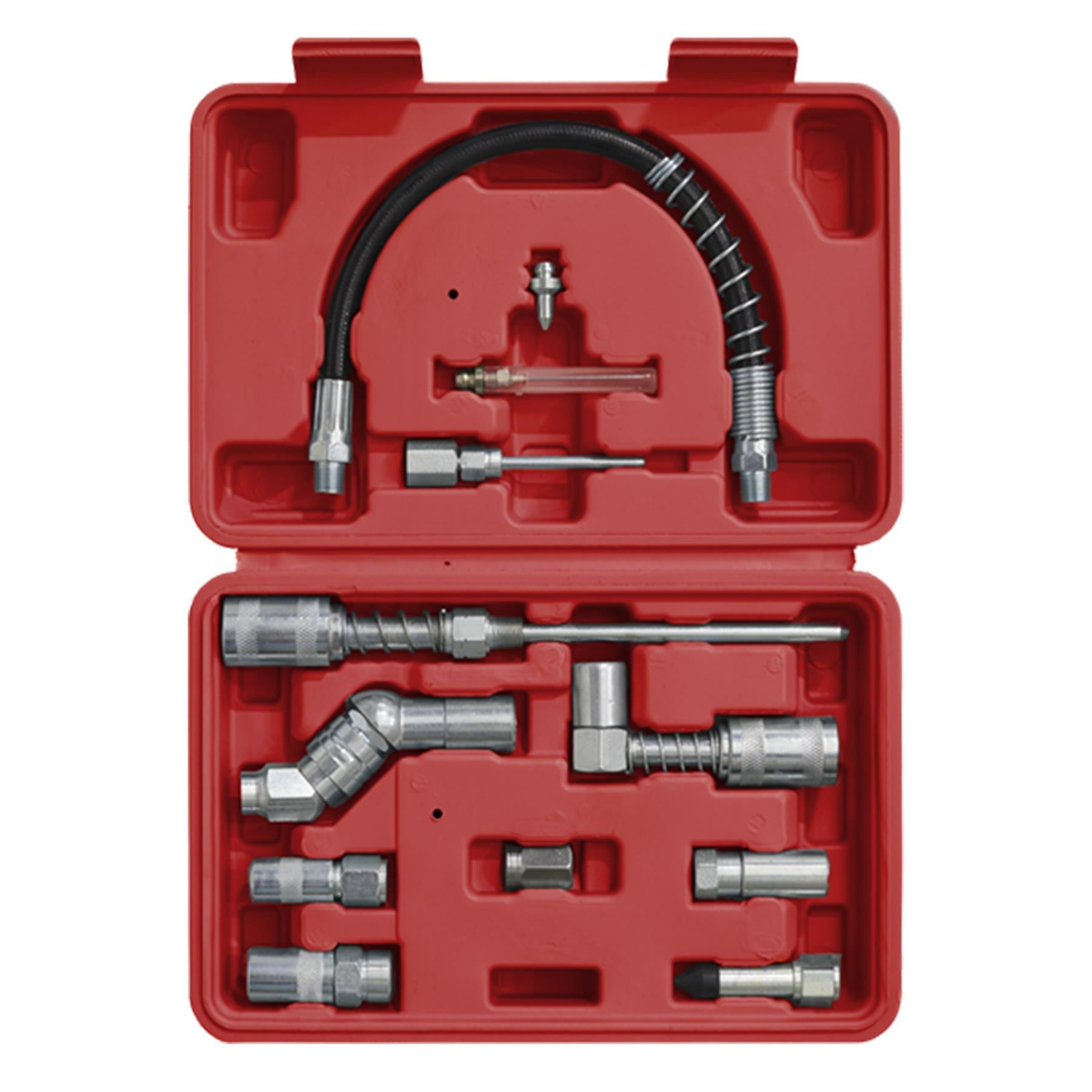 Sealey Manual Grease Gun Adaptor Kit Couplers Nozzles & Flexible Hose 12pc Set