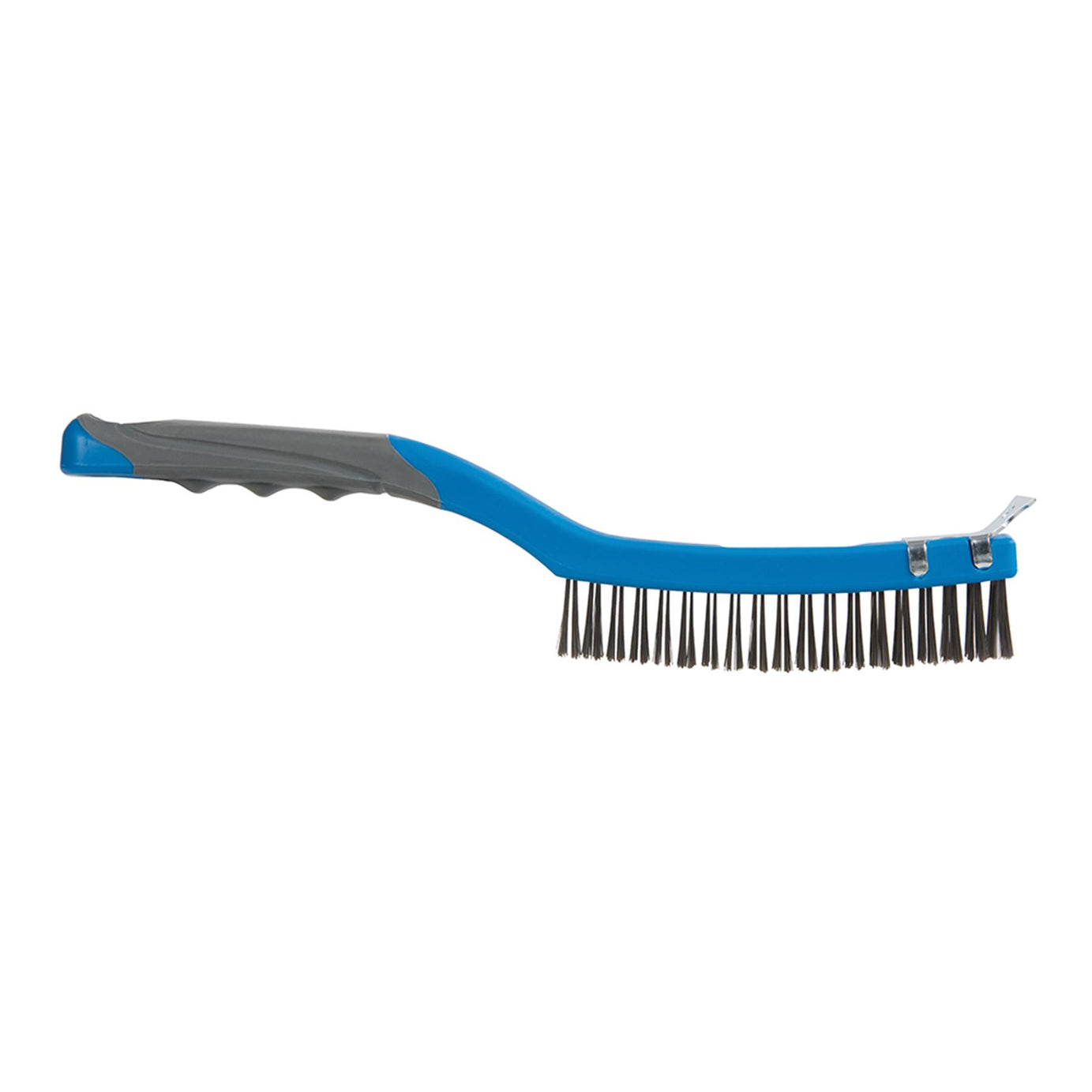 Stainless Steel Wire Brush With Scraper - 3 Row Soft-Grip Rubber Grip Handle