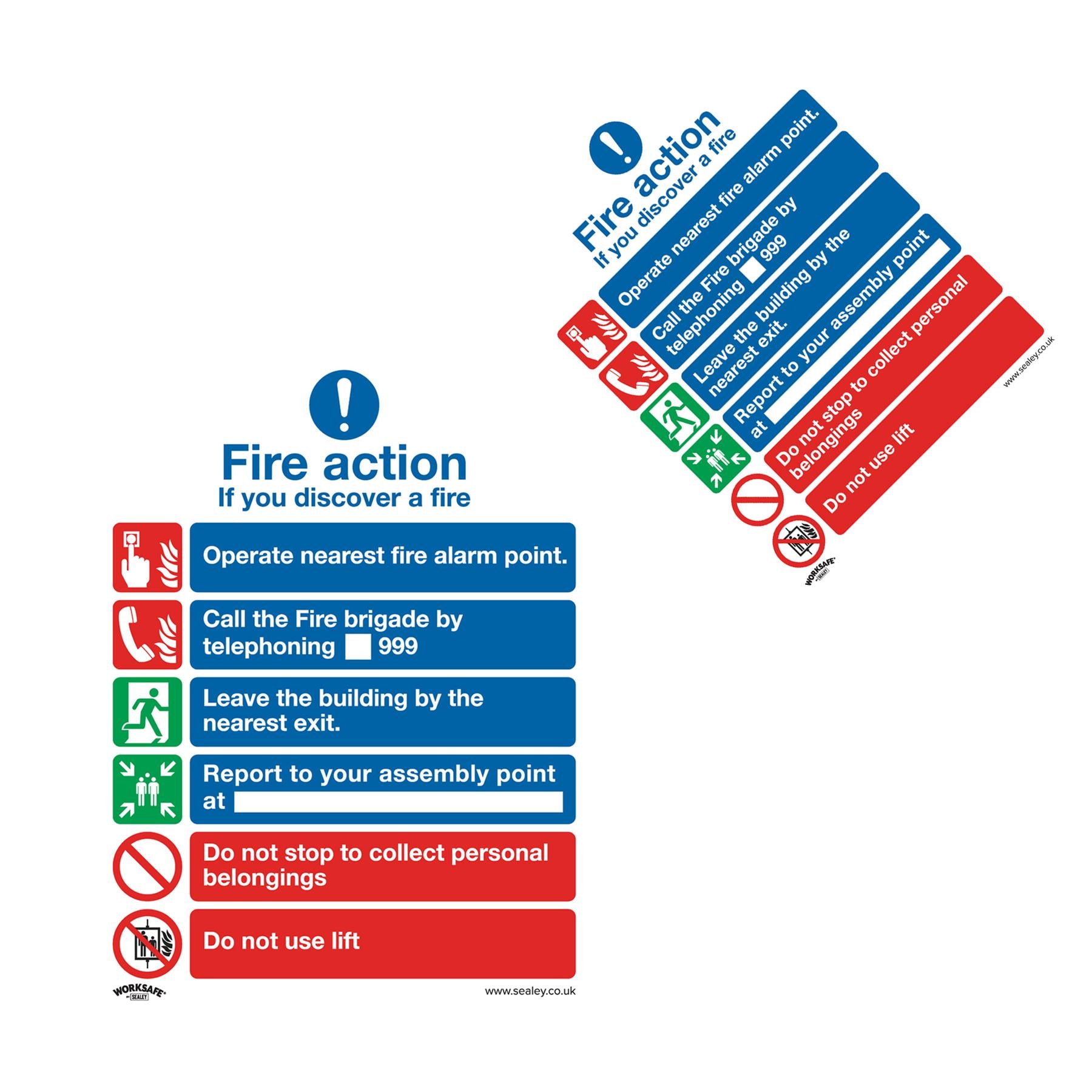 Safe Conditions Safety Sign - Fire Action With Lift - Self-Adhesive Vinyl