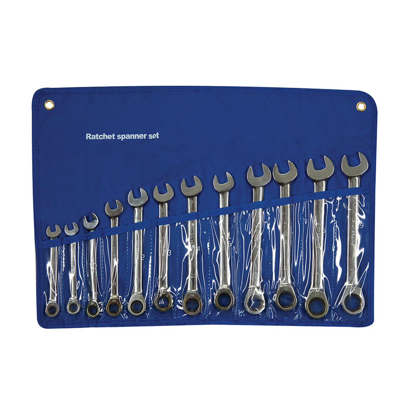 12Pce Fixed Head Ratchet Spanner Set 8mm - 19mm Tough Nylon Storage Roll