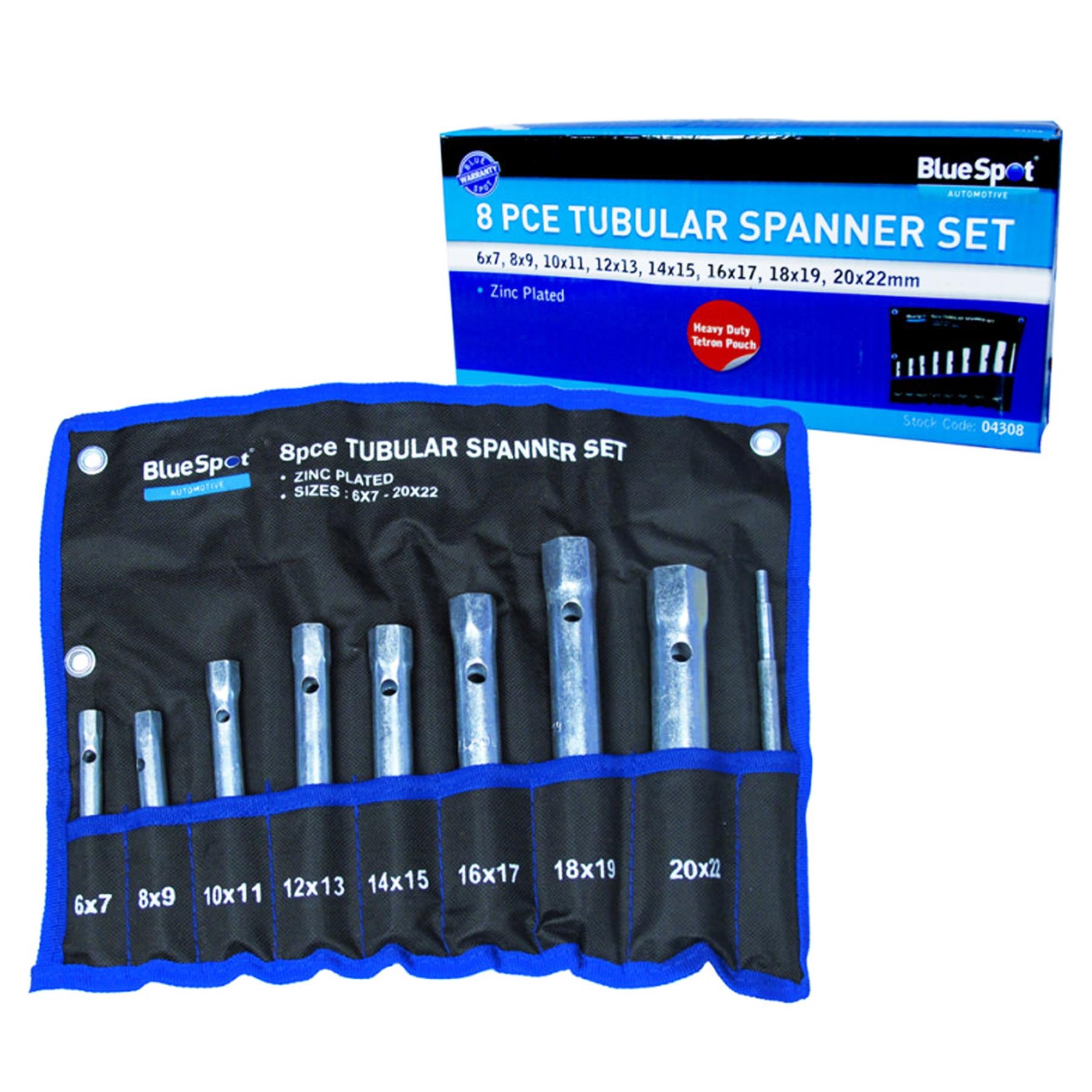 8PC TUBULAR BOX SPANNER BACK NUT TAP WRENCH SET MONOBLOC 6-22mm & NYLON WALLET