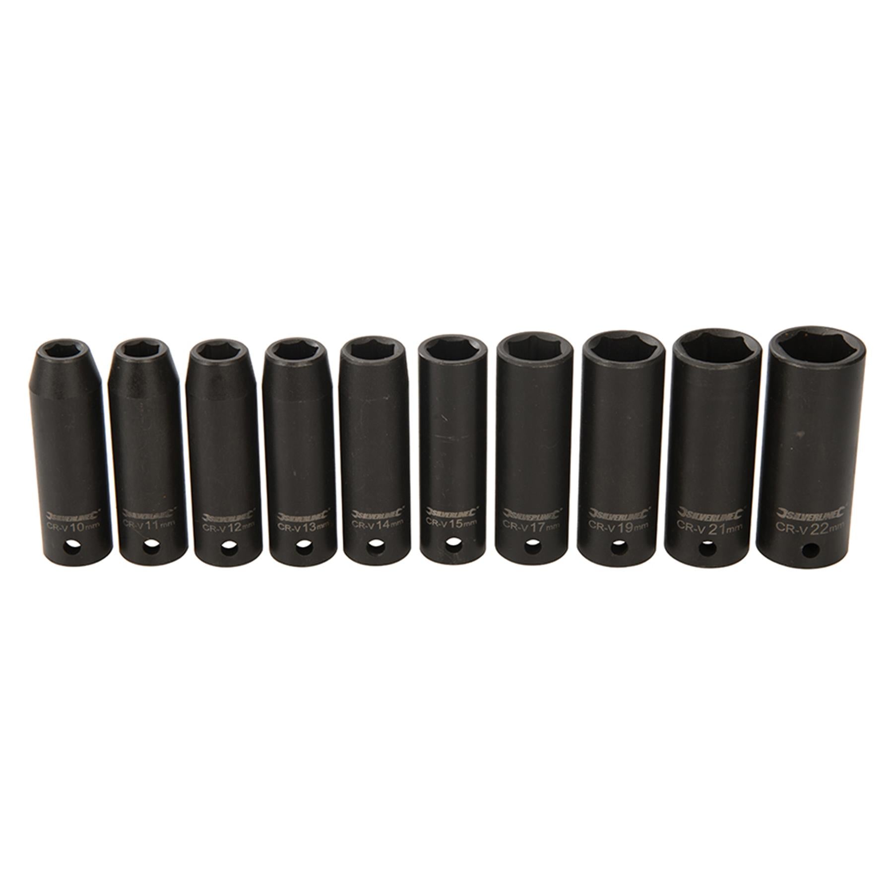 Deep Impact Socket Set 1/2" Drive 6pt Metric 10Pc 6 Point Hex Socket Set 10-22mm