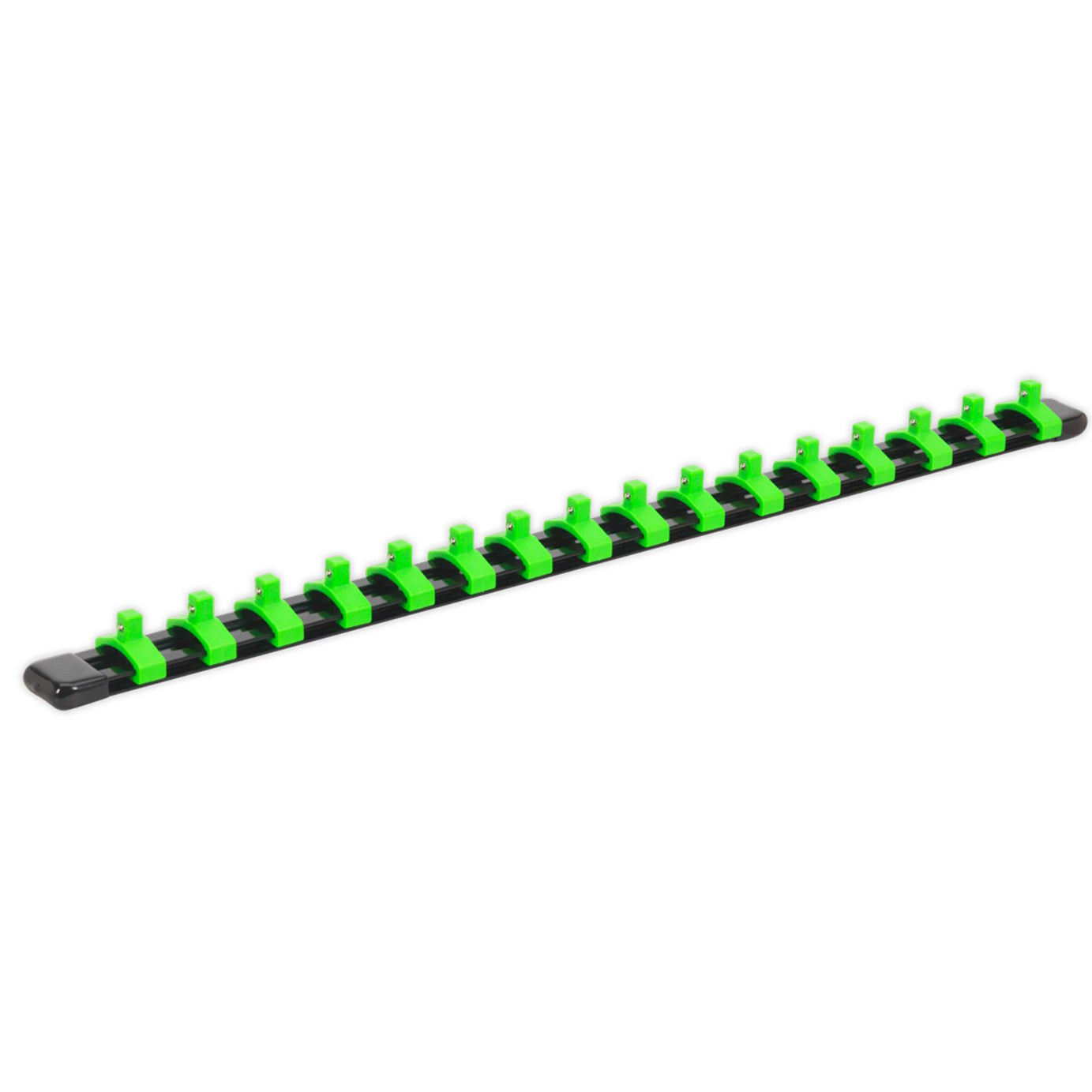 Socket Retaining Rail with 16 Clips 1/4"Sq Dr - Hi-Vis Green. Sealey