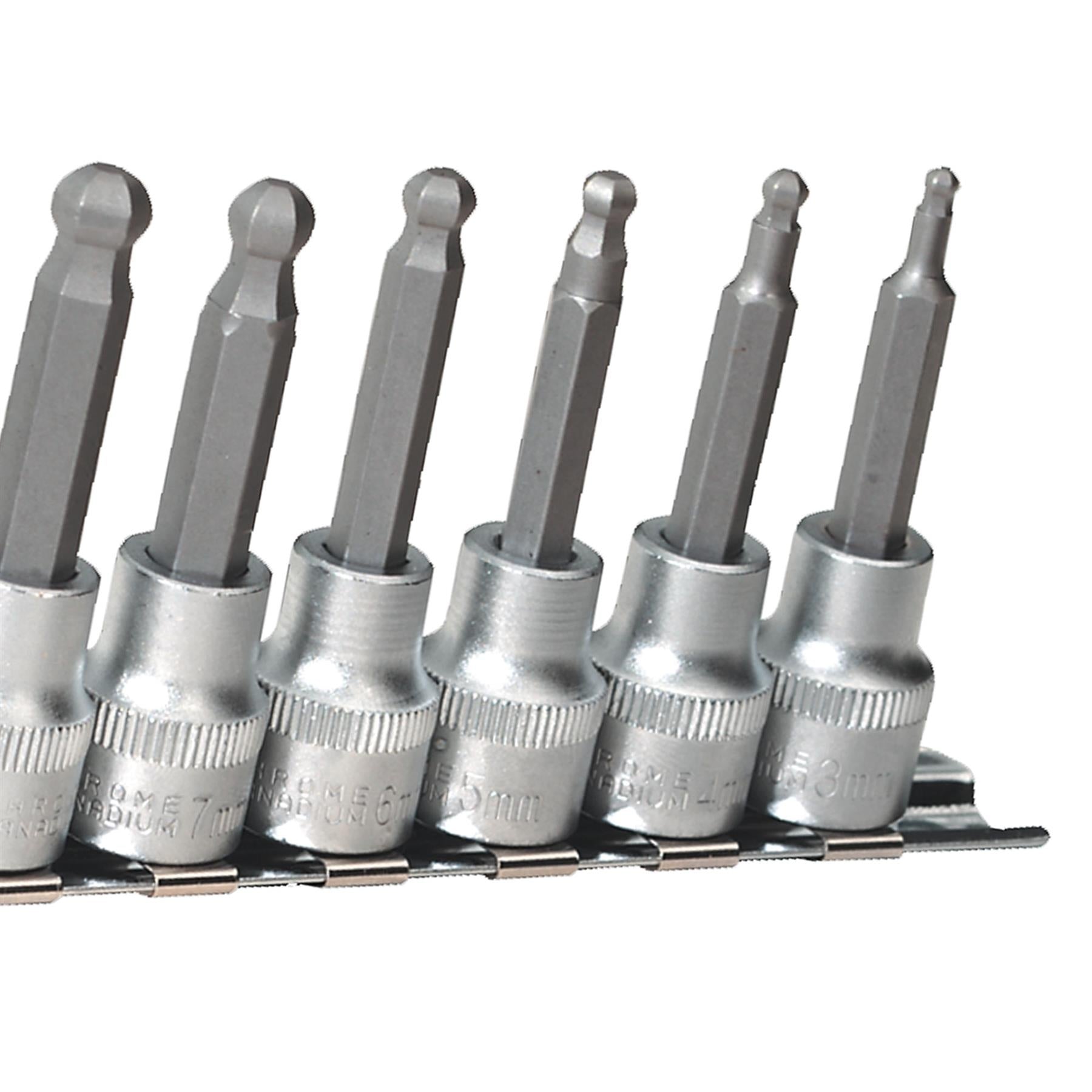 Sealey Hex Ball-End Socket Bit Set 7pc Metric 3/8"Sq Drive 62mm
