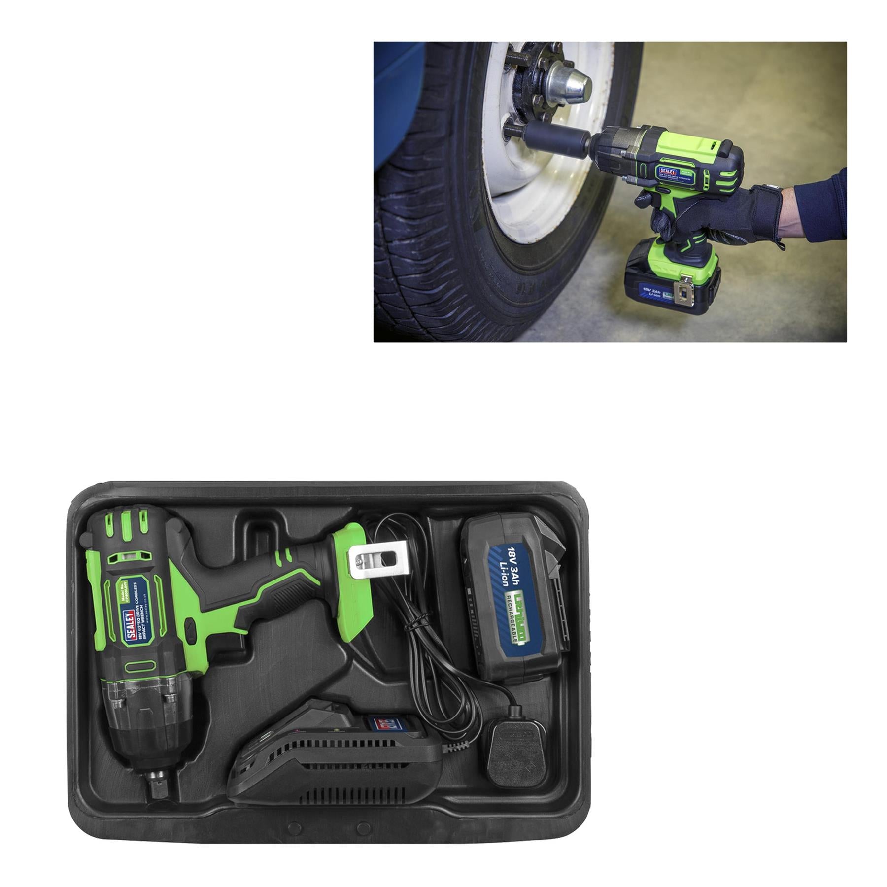 Sealey Cordless Impact Wrench 18V 3Ah Li-ion 1/2"Sq Drive Hi-Vis