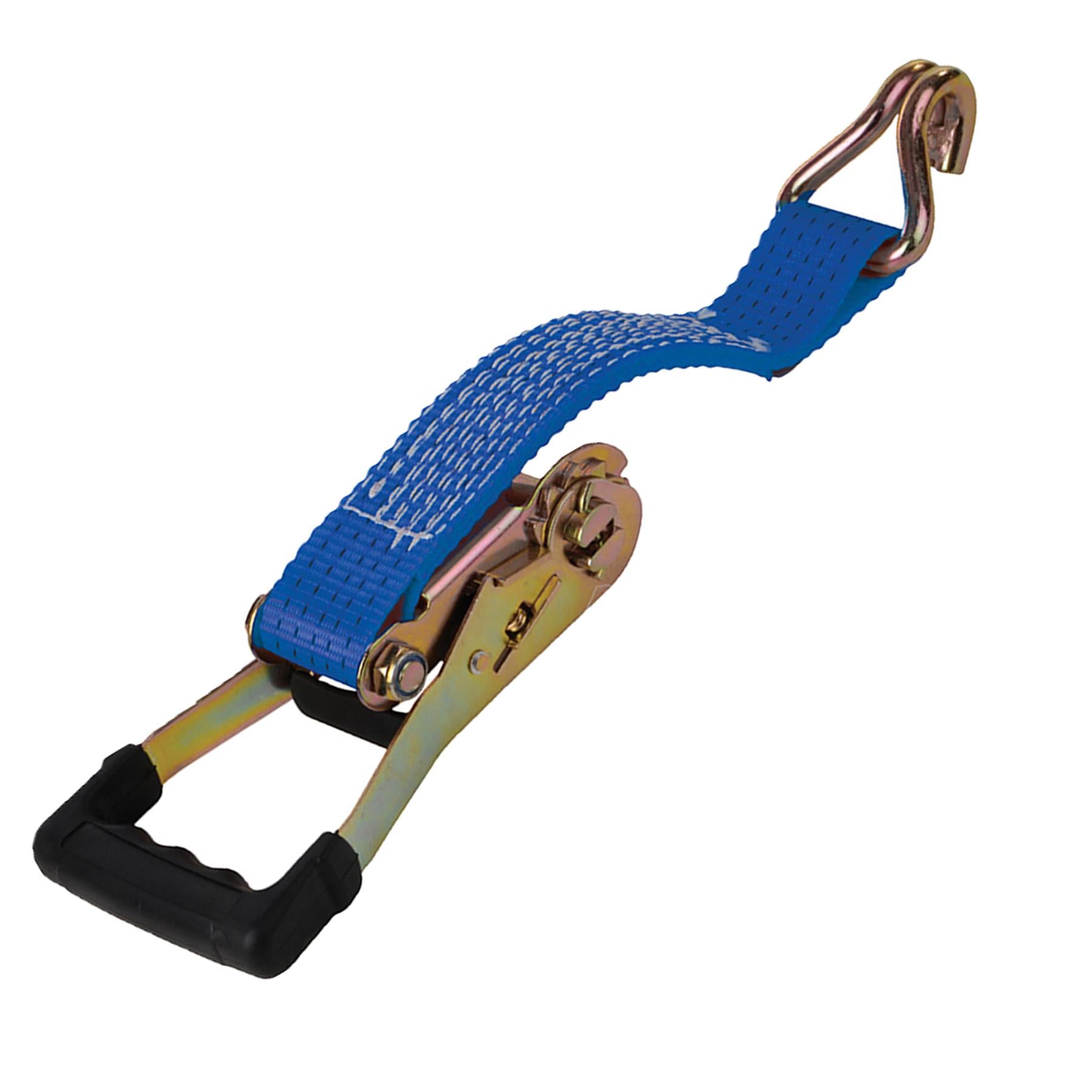 Rubber-Handled Ratchet Tie Down Strap J-Hook 8M X 50mm - Rated 1700Kg DIY