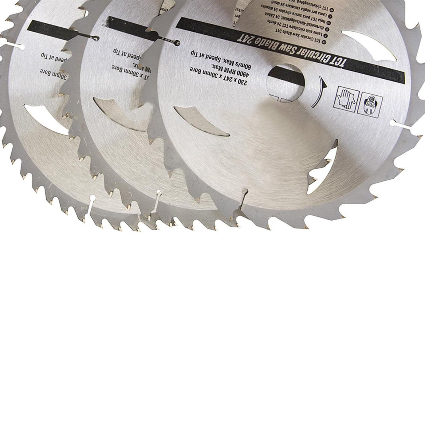 3 Piece TCT Circular Saw Blade Set 230 x 30 - 25, 20, 16mm Rings