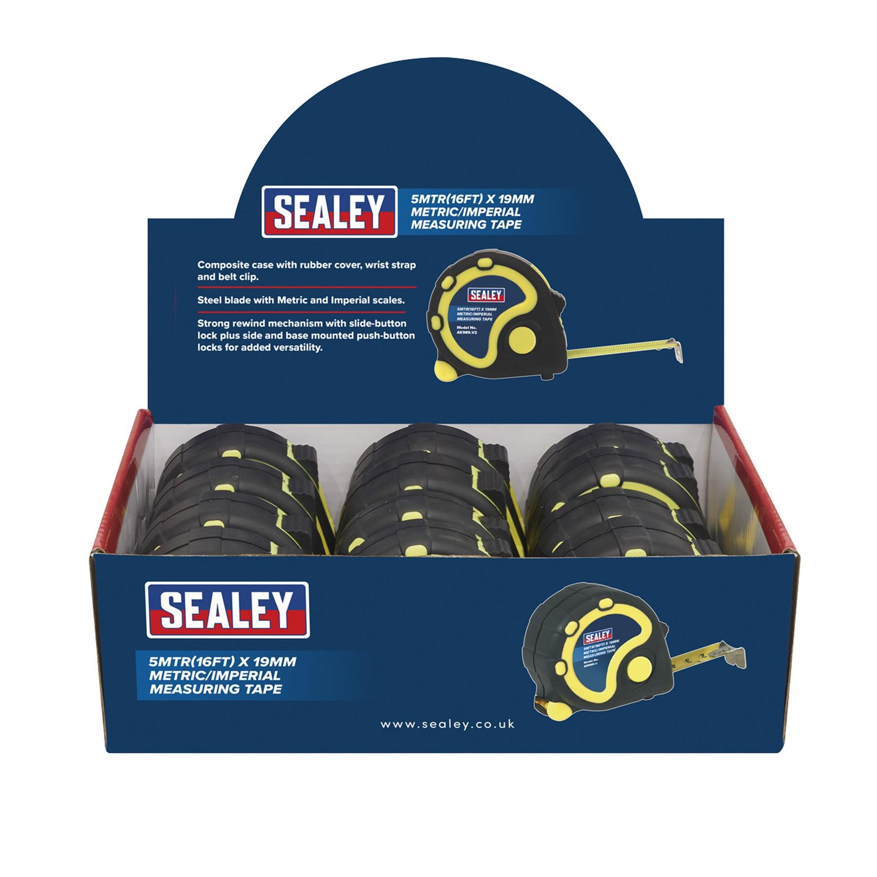 Sealey Rubber Tape Measure 5m(16ft) x 19mm Metric/Imperial Display