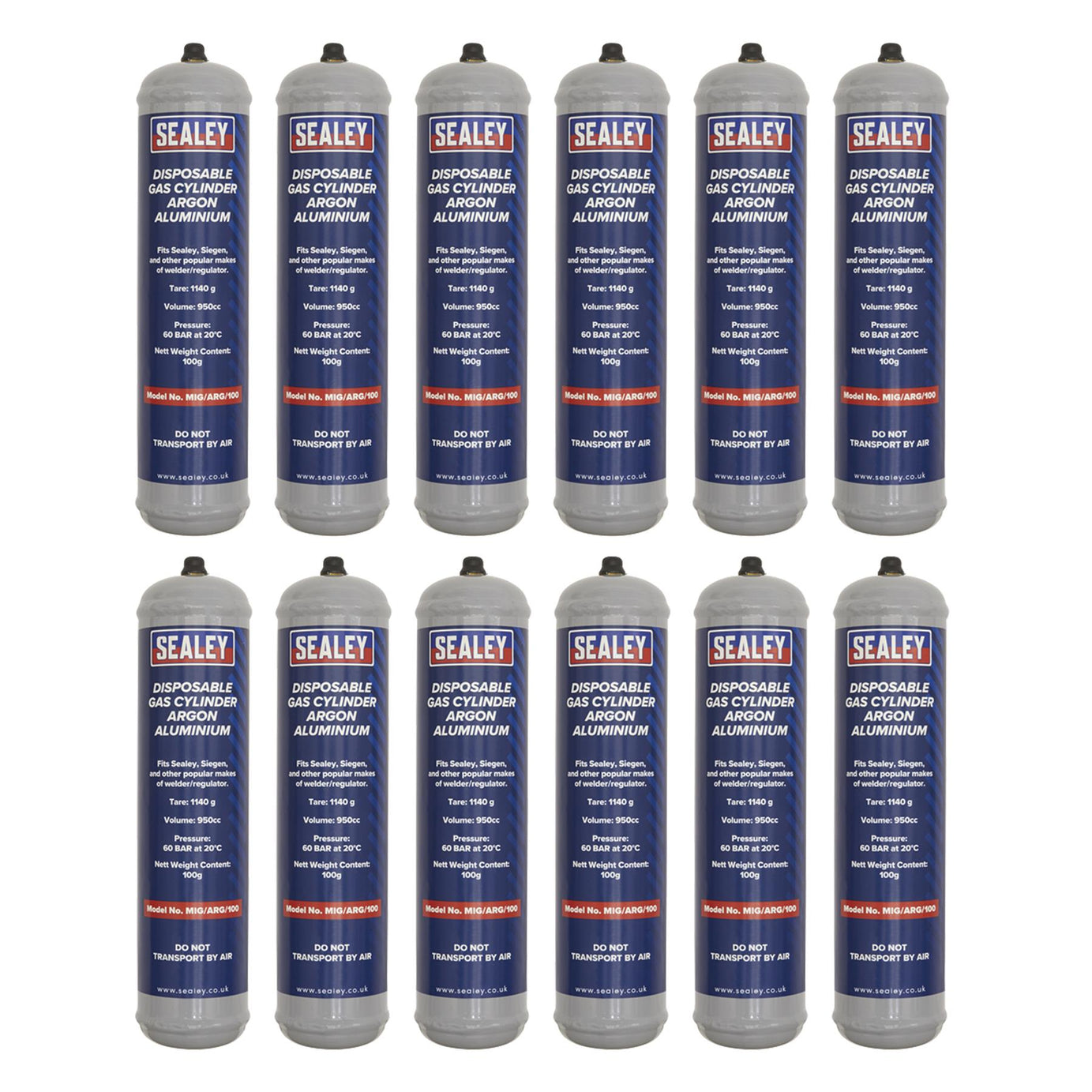 Sealey Gas Cylinder Disposable Argon 100g - Box of 12