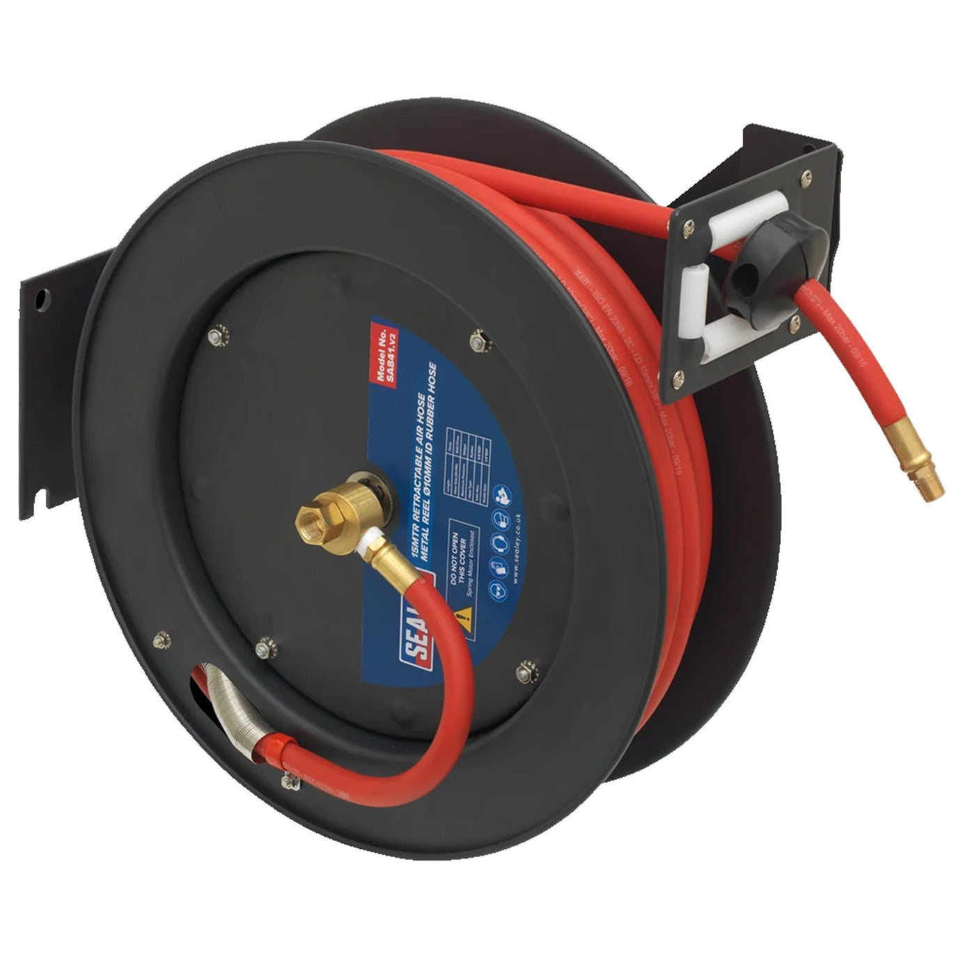 Sealey Retractable Air Hose Metal Reel 15m 10mm ID Rubber Hose