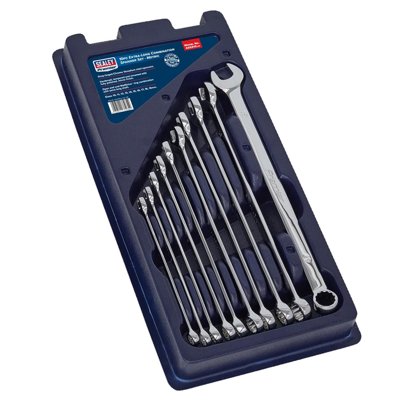 Sealey Combination Spanner Set 10pc Extra-Long Metric