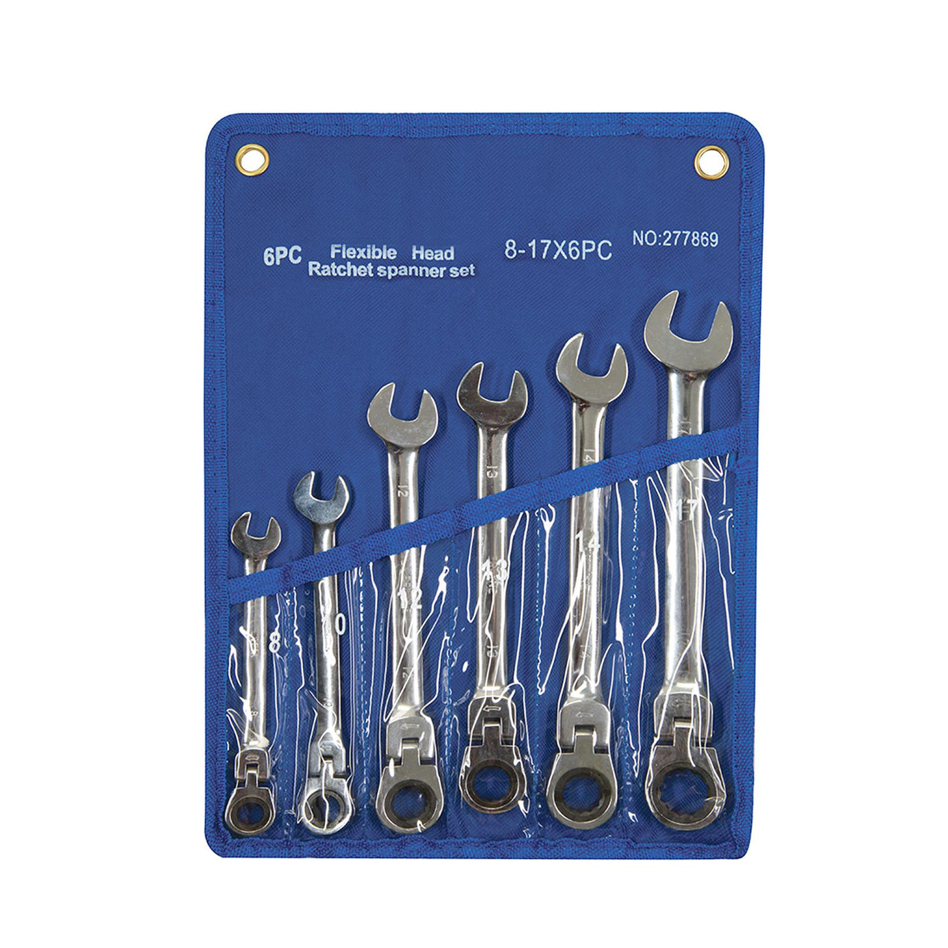 6Pce Flexible Head Ratchet Spanner Set - 8mm - 17mm Polished 40Cr Alloy Steel