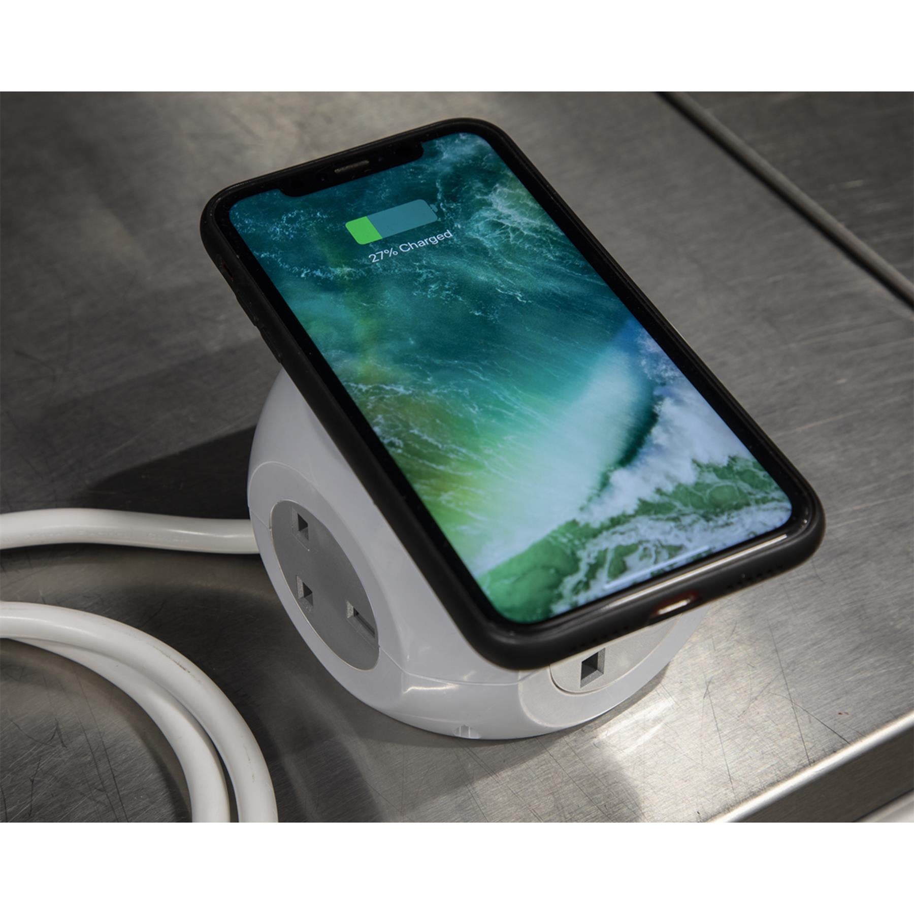 Sealey Ext. Cable Cube 1.4m 3 x 230V + 3xUSB & Wireless Charge Pad
