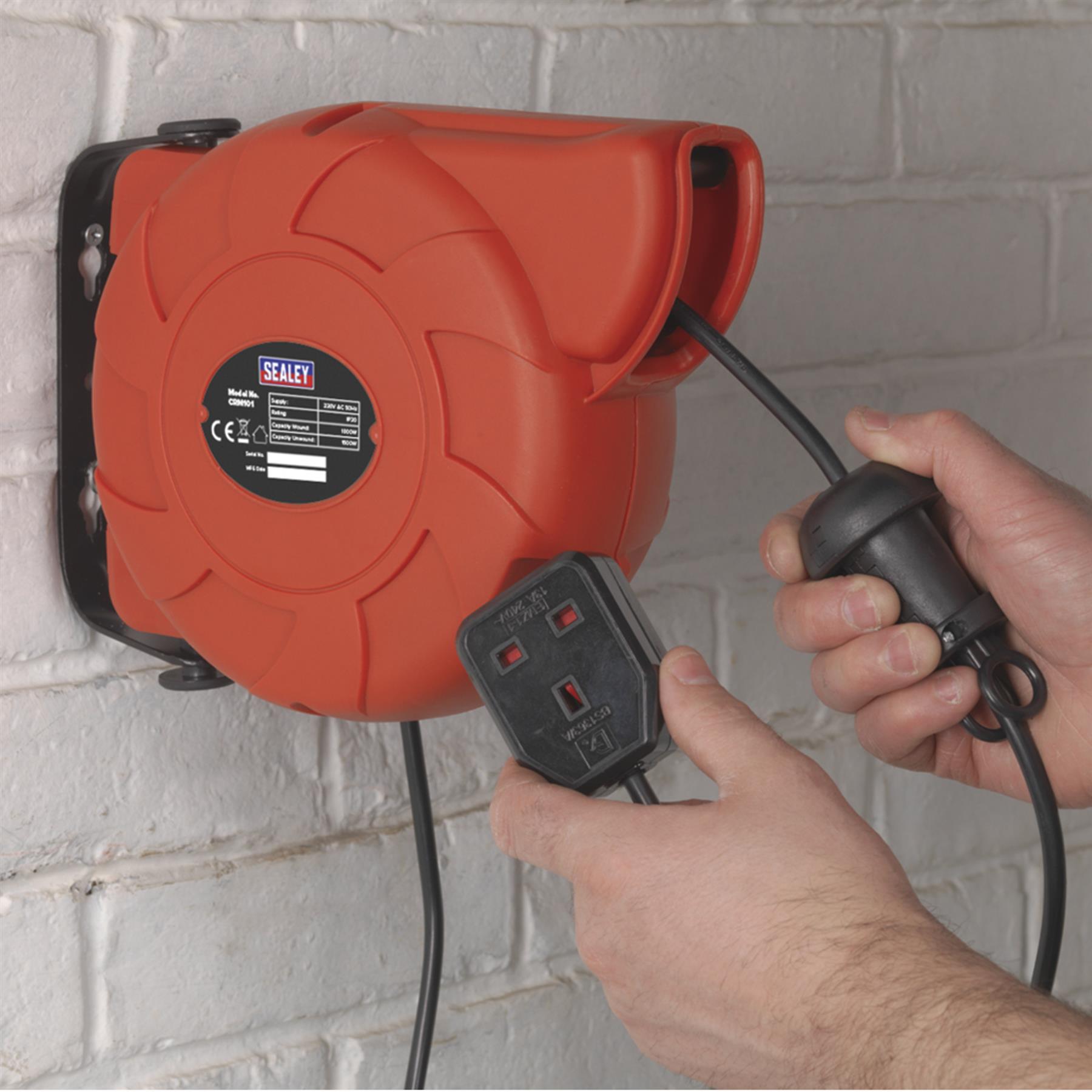 Sealey 10m Cable Reel Retractable System 1 x 230V Socket Extension