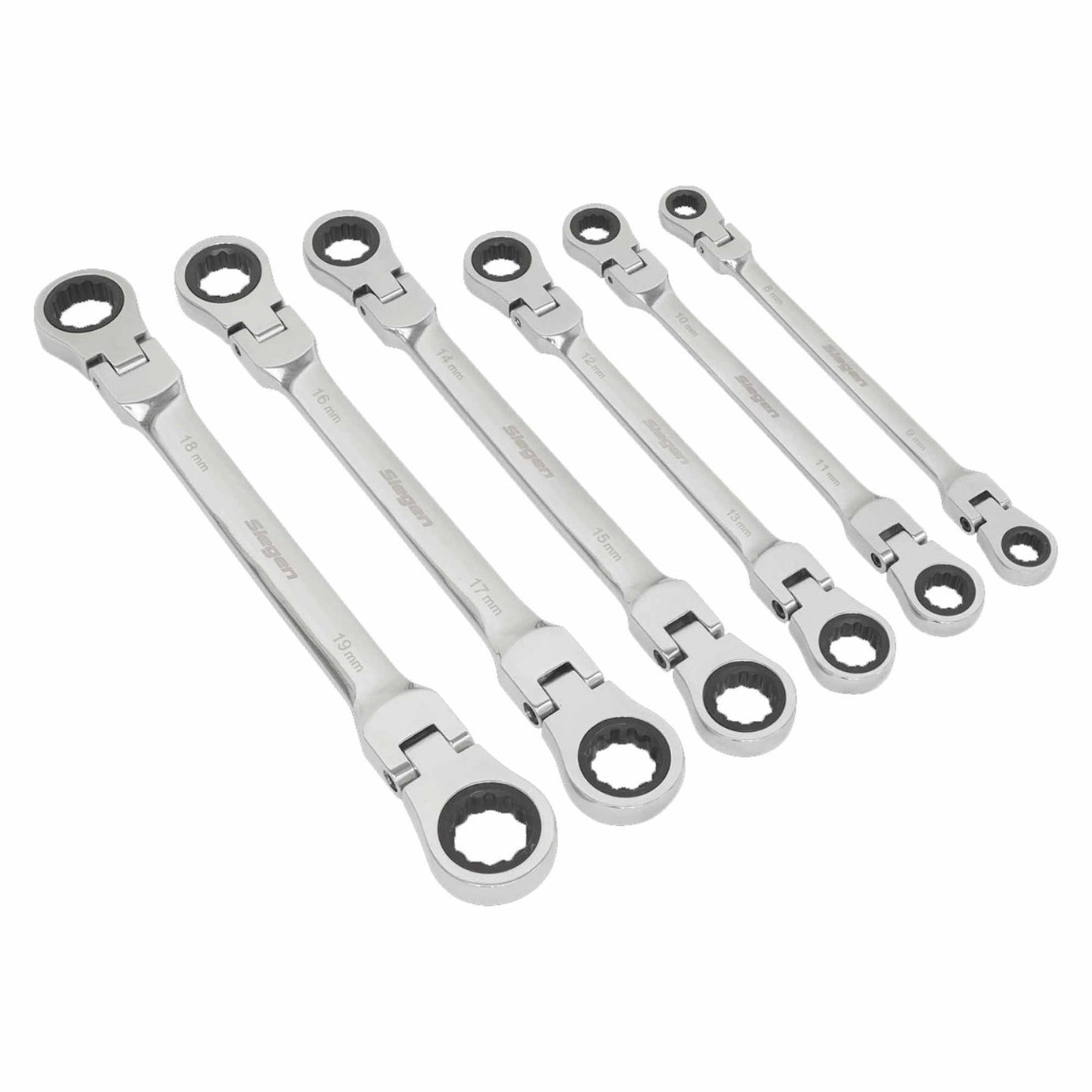 Sealey Flexi-Head Double End Ratchet Ring Spanner Set 6pc Metric