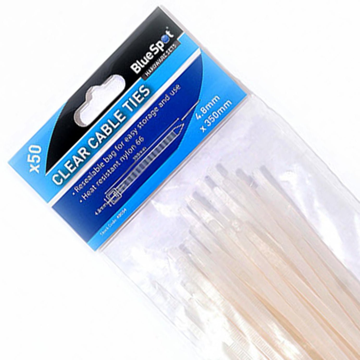 BlueSpot Cable Ties White Releasable SelfLocking Ties 50Pce 4.8mm x 350mm