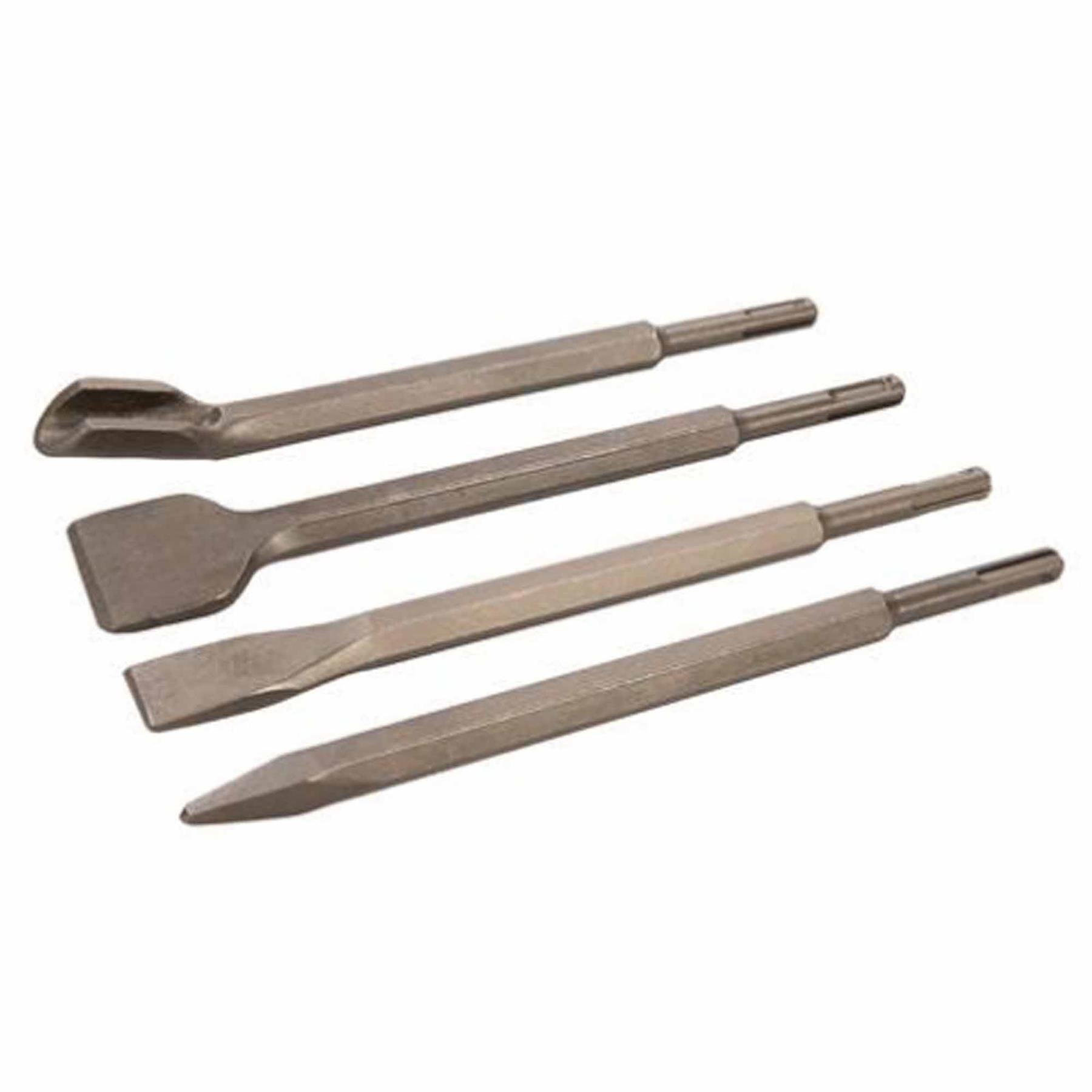 4 PIECES SDS CHISEL SET FOR HAMMER DRILL FLAT POINTED GROOVE GOUGE 250mm MASONRY