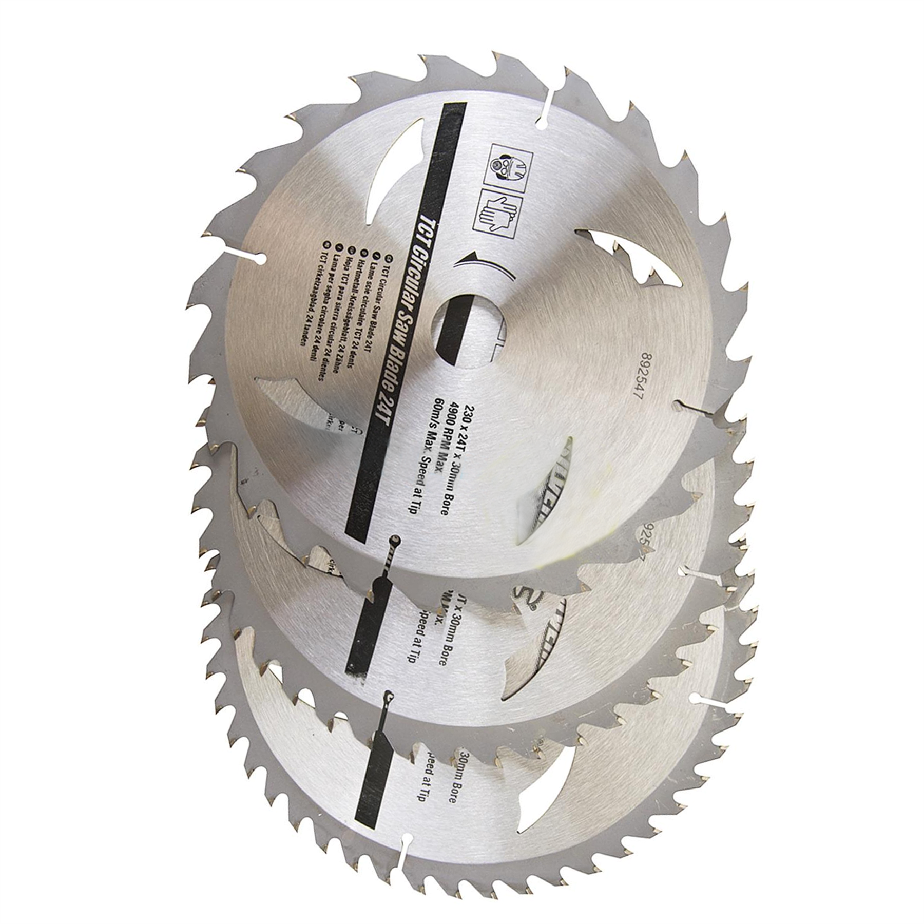 TCT Circular Saw Blades 24 40 48T 3Pk 230 x 30 - 25, 20, 16mm Rings Hardwood Softwood Chipboards Cutting