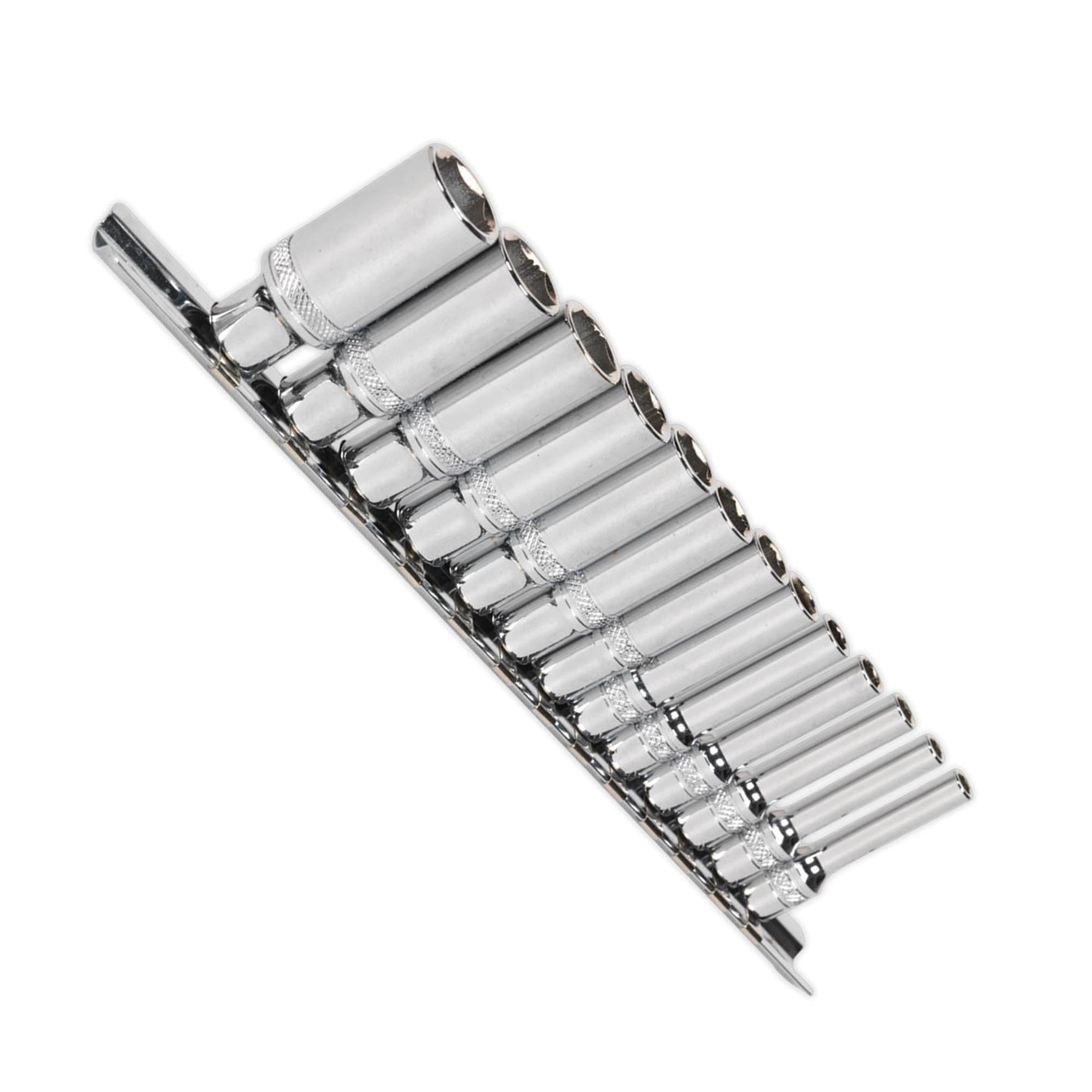 Sealey Deep Lock-On Socket Set 1/4" Sq Drive 13pc 4 -14mm 6pt Metric Long Reach