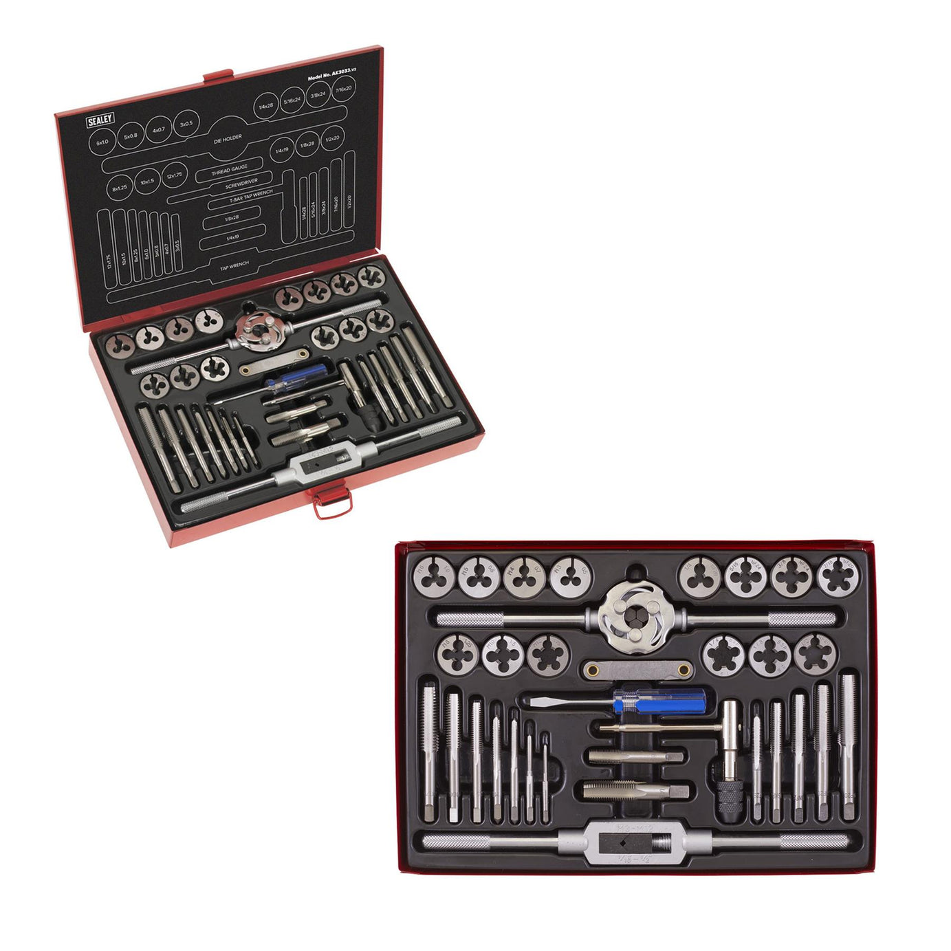Sealey 33pc Tap and Die Set Split Dies Metric/UNF/BSP Thread Cutting Tool M3-M12