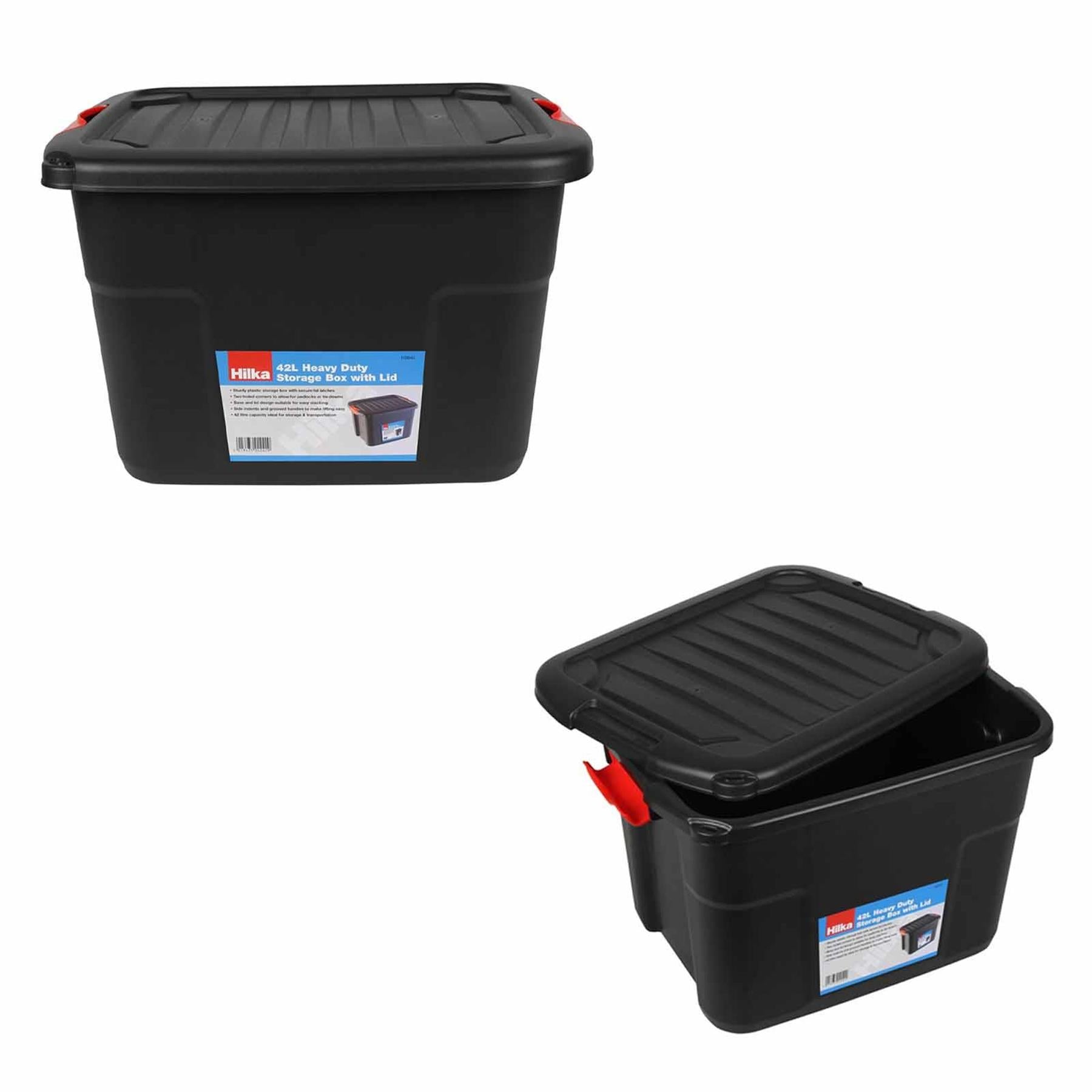 42L Heavy Duty Storage Box with Lid & Latches Plastic Holes Padlock Stackable