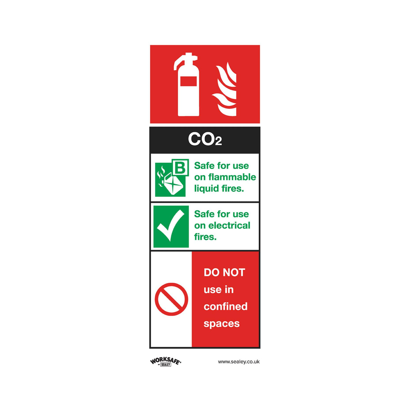 Sealey Safety Sign - CO2 Fire Extinguisher - Rigid Plastic-Pk of 10