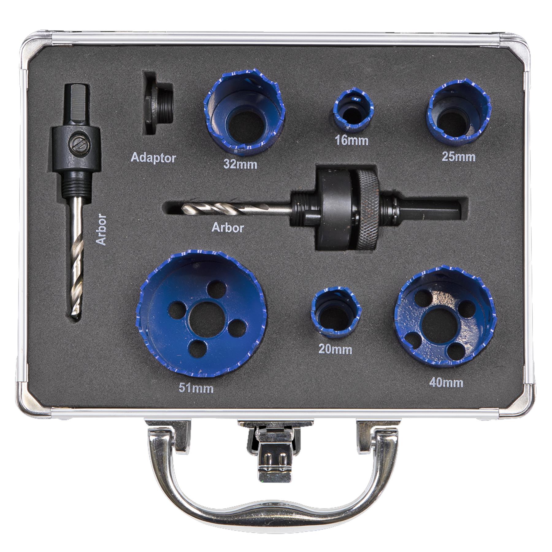 9 Piece Electricians Hole Saw Kit. Professional quality kit Sealey