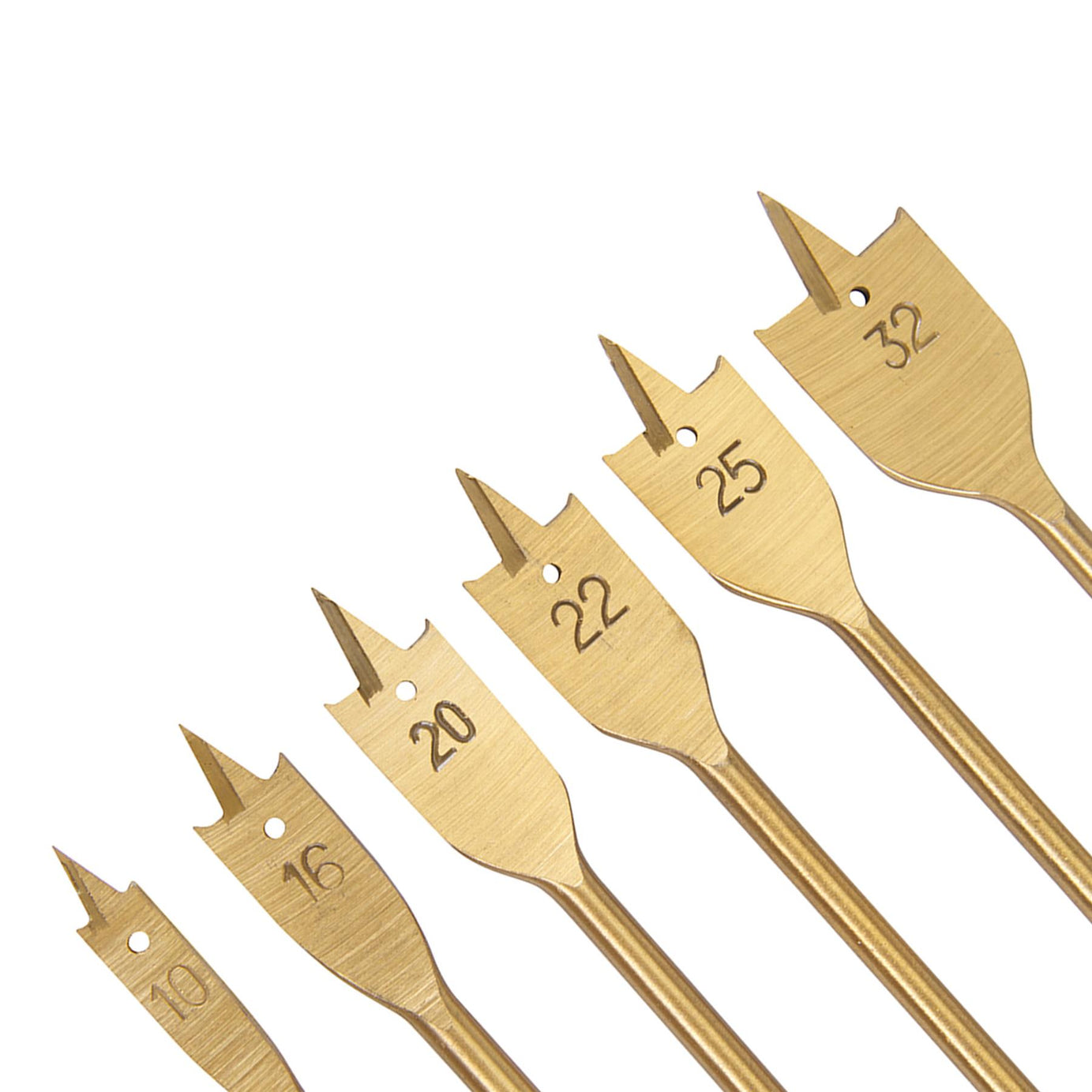6Pce Titanium-Coated Flat Bit Set 10 - 32mm Precision Ground Point And Shoulders