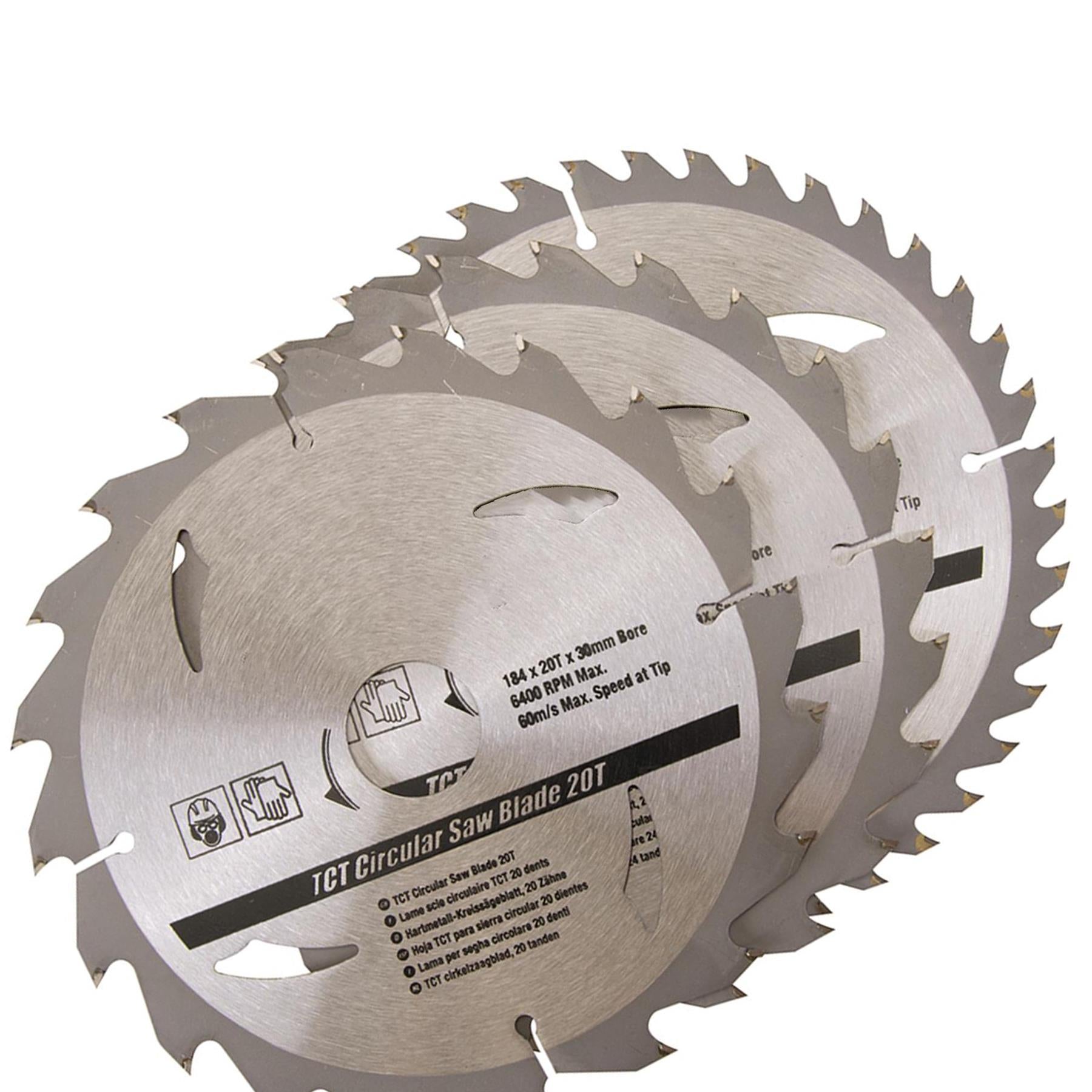 3 Piece TCT Circular Saw Blade Set 184 x 30 - 20, 16mm Rings