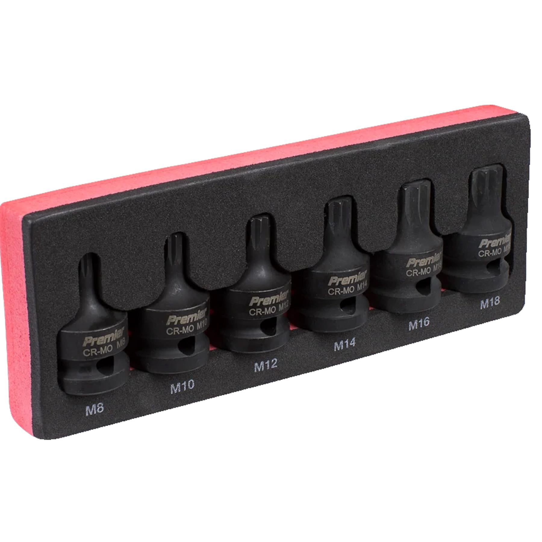 Sealey Impact Spline Socket Bit Set 6pc 1/2"Sq Drive