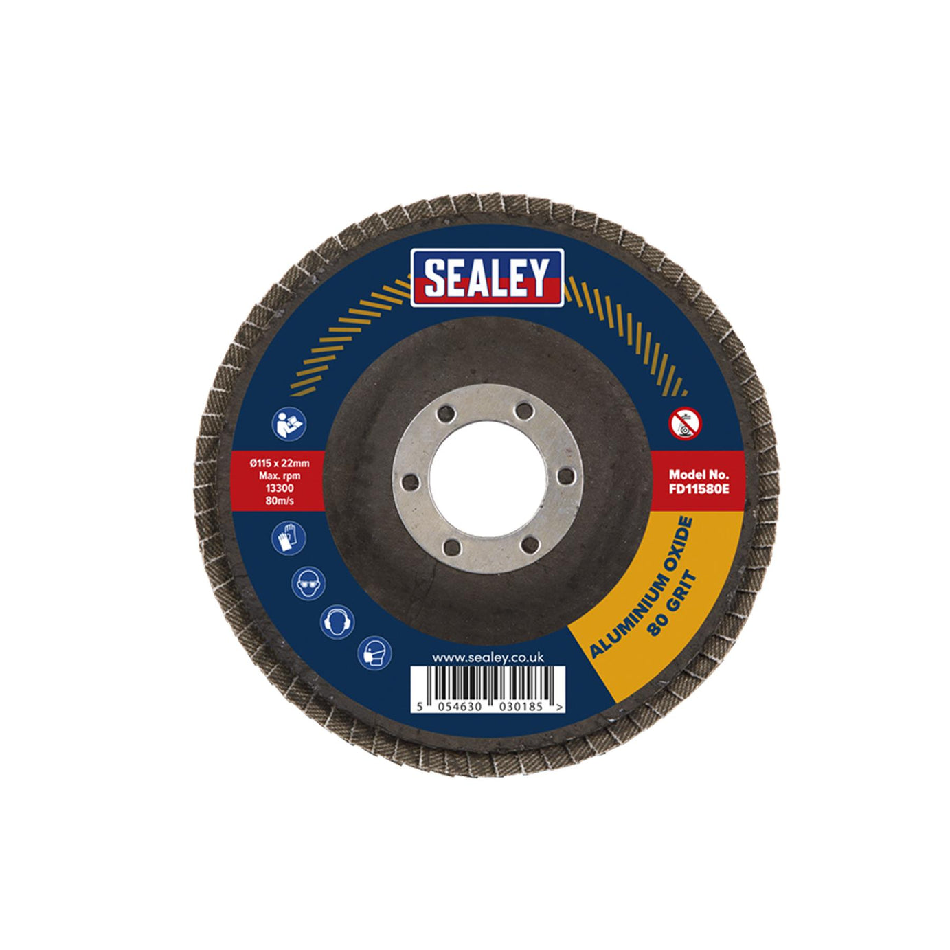 Sealey Flap Disc Aluminium Oxide Ø115mm Ø22mm Bore 80Grit