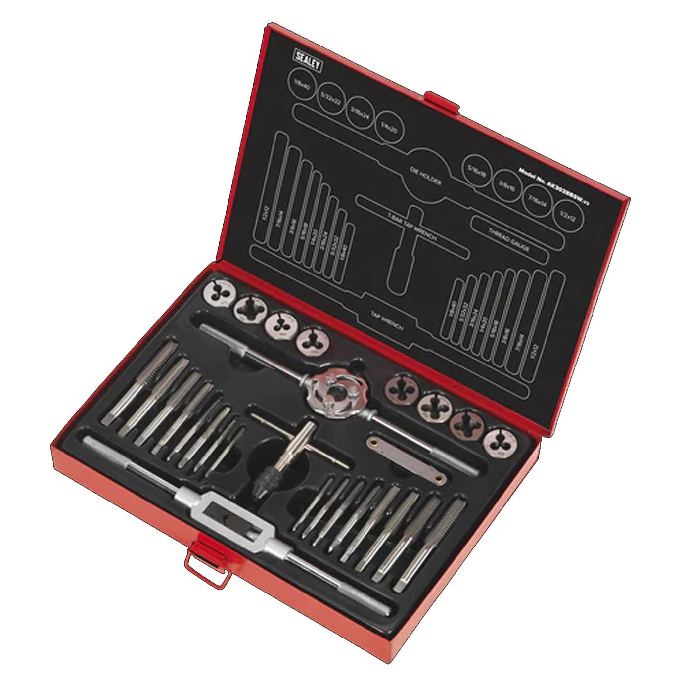 Sealey 28pc Tap and Die Set Split Dies Imperial BSW Thread Cutting 1/8" - 1/2"