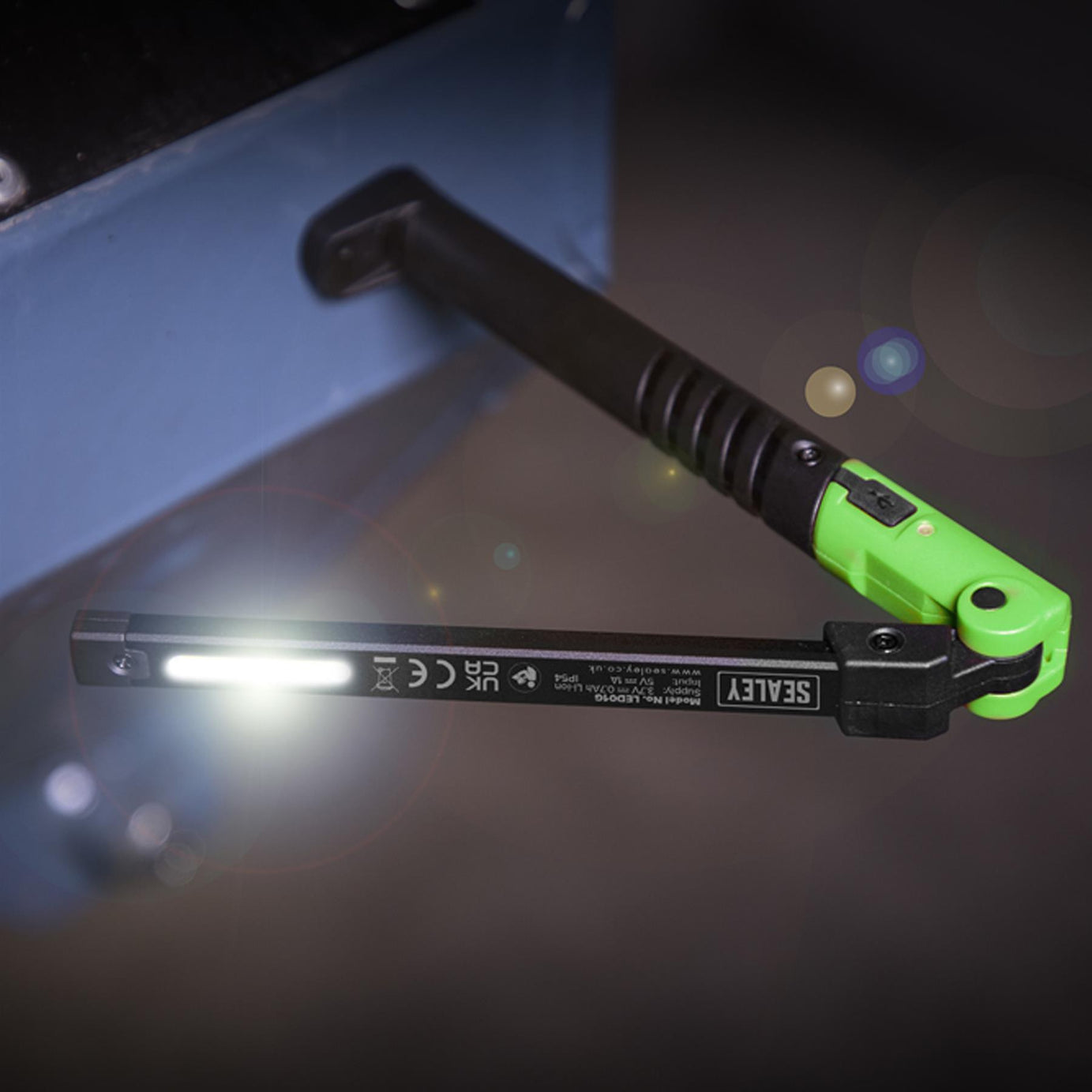 Sealey R/Charge Slim Folding Pocket Light 2 COB & 1 SMD LED - Green