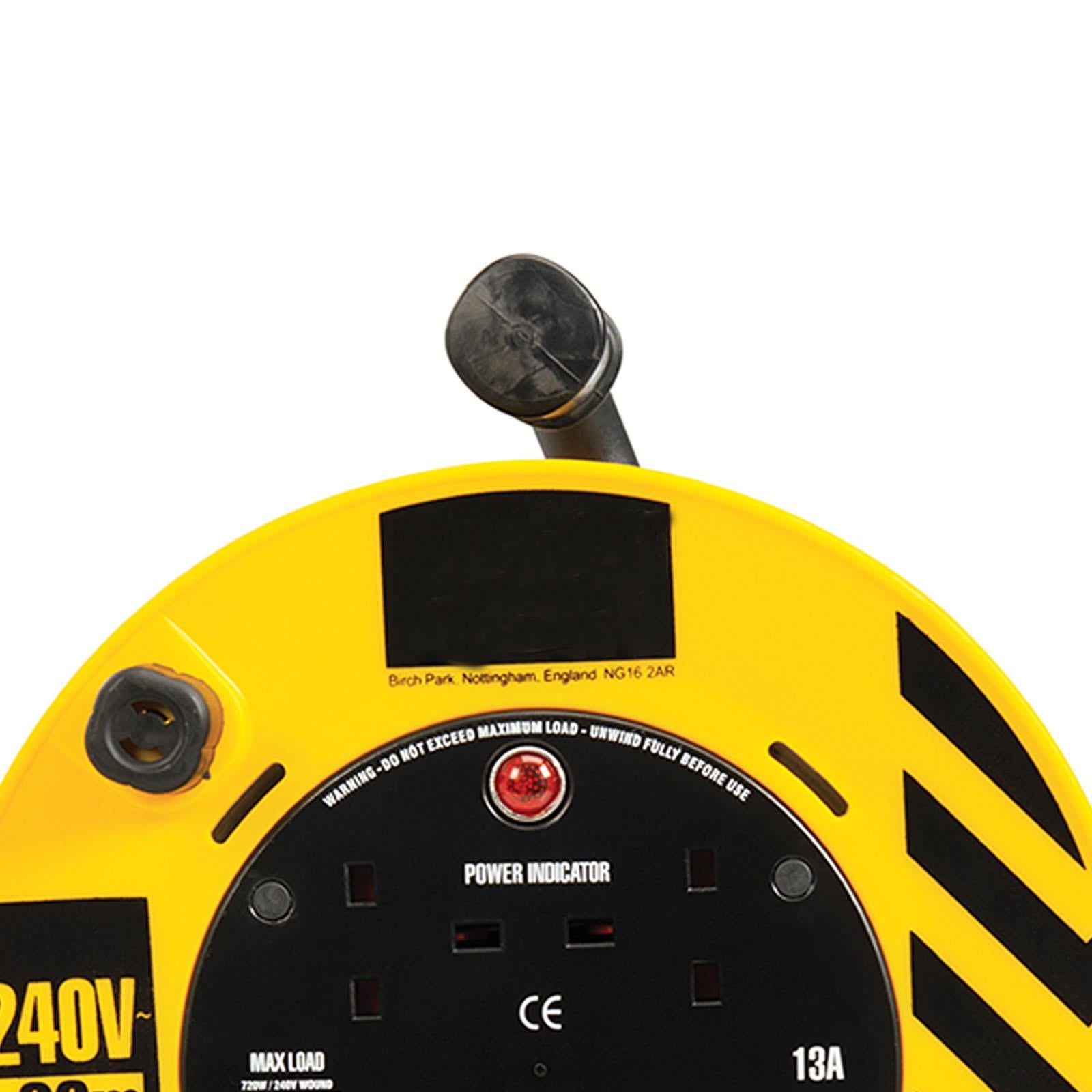 240V 13A Cable Reel 20m 4 Way Lightweight 3 Core Cable Strong Steel Secure Base